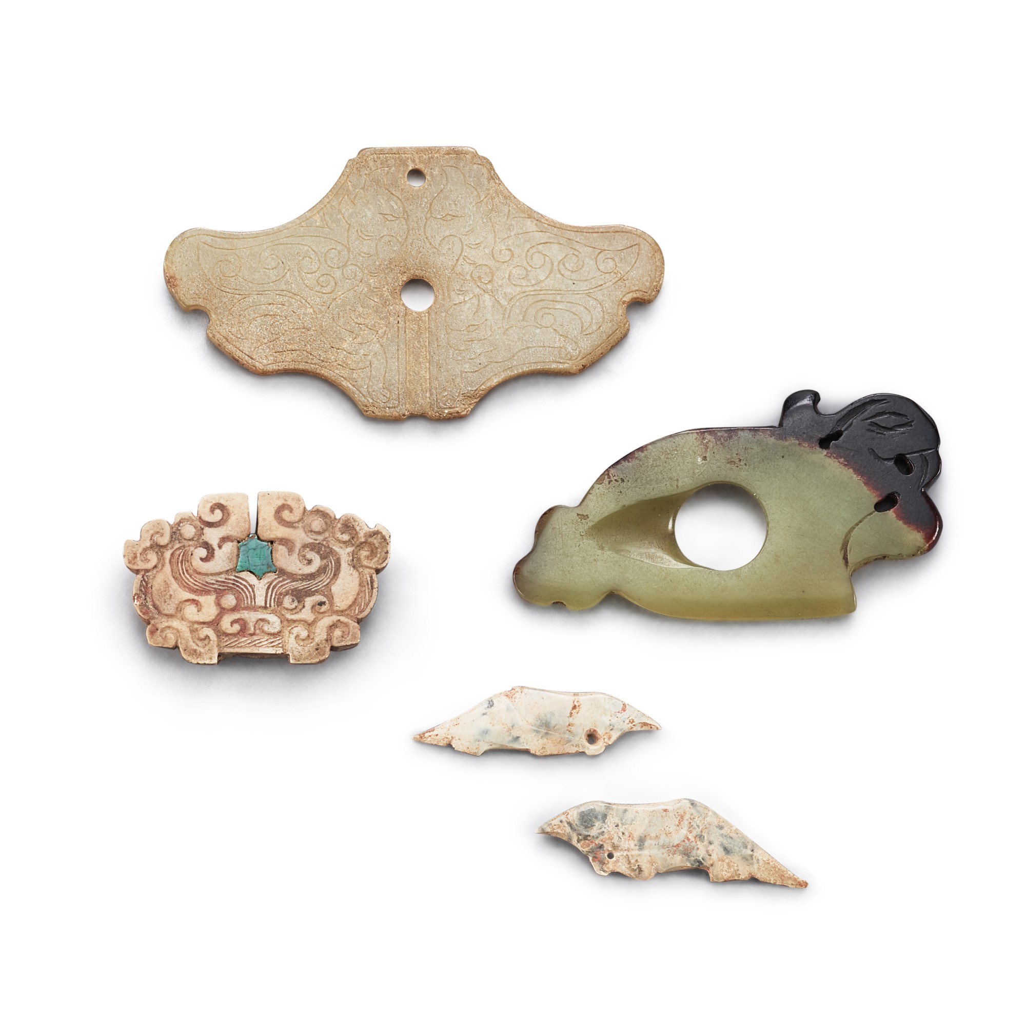 A group of 5 jade pendants, — A group of 5 jade pendants, Qing dynasty 清 玉珮飾一組五件