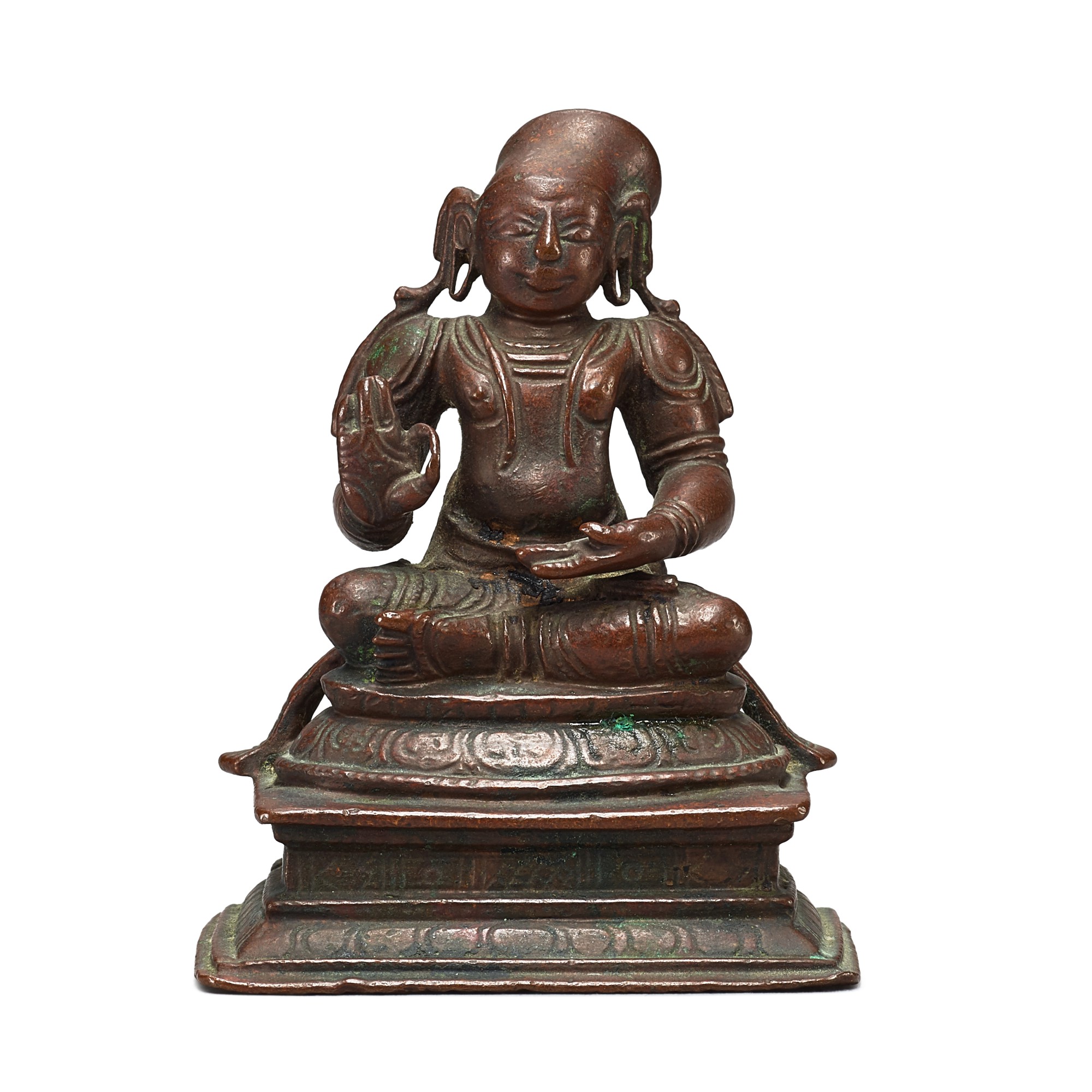 A small bronze figure of a Saint, — A small bronze figure of a Saint, South India, 16th century 十六世紀 南印度 銅聖人坐像