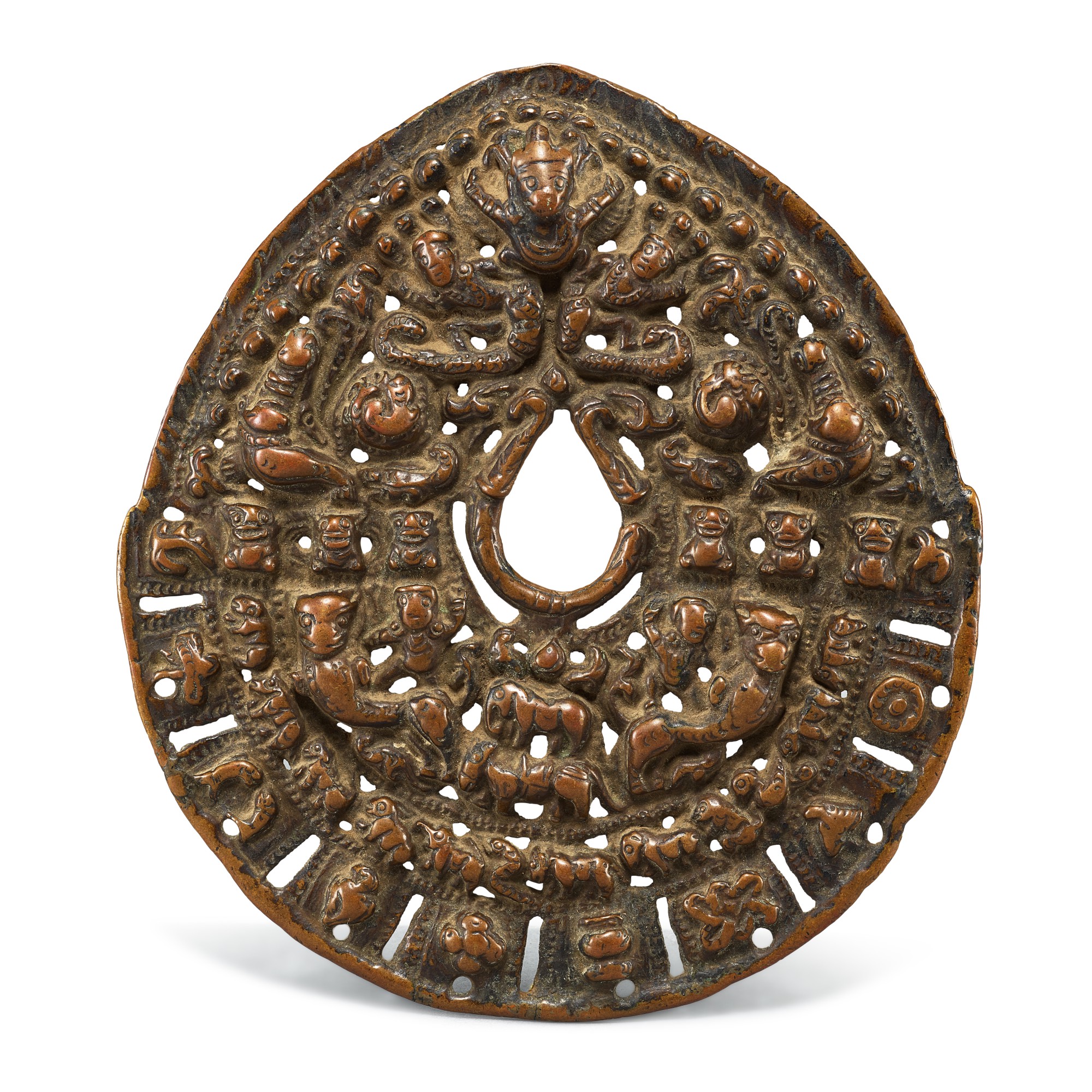 A copper-alloy 'Khyung' thogchag, — A copper-alloy 'Khyung' thogchag, Tibet, 12th - 15th century 十二至十五世紀 西藏 大鵬金翅鳥天鐵