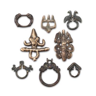 A group of 8 copper-alloy thogchags, Tibet, 12th - 15th century 十二至十五世紀 西藏 各式鳥獸紋及如意珠紋天鐵一組八件