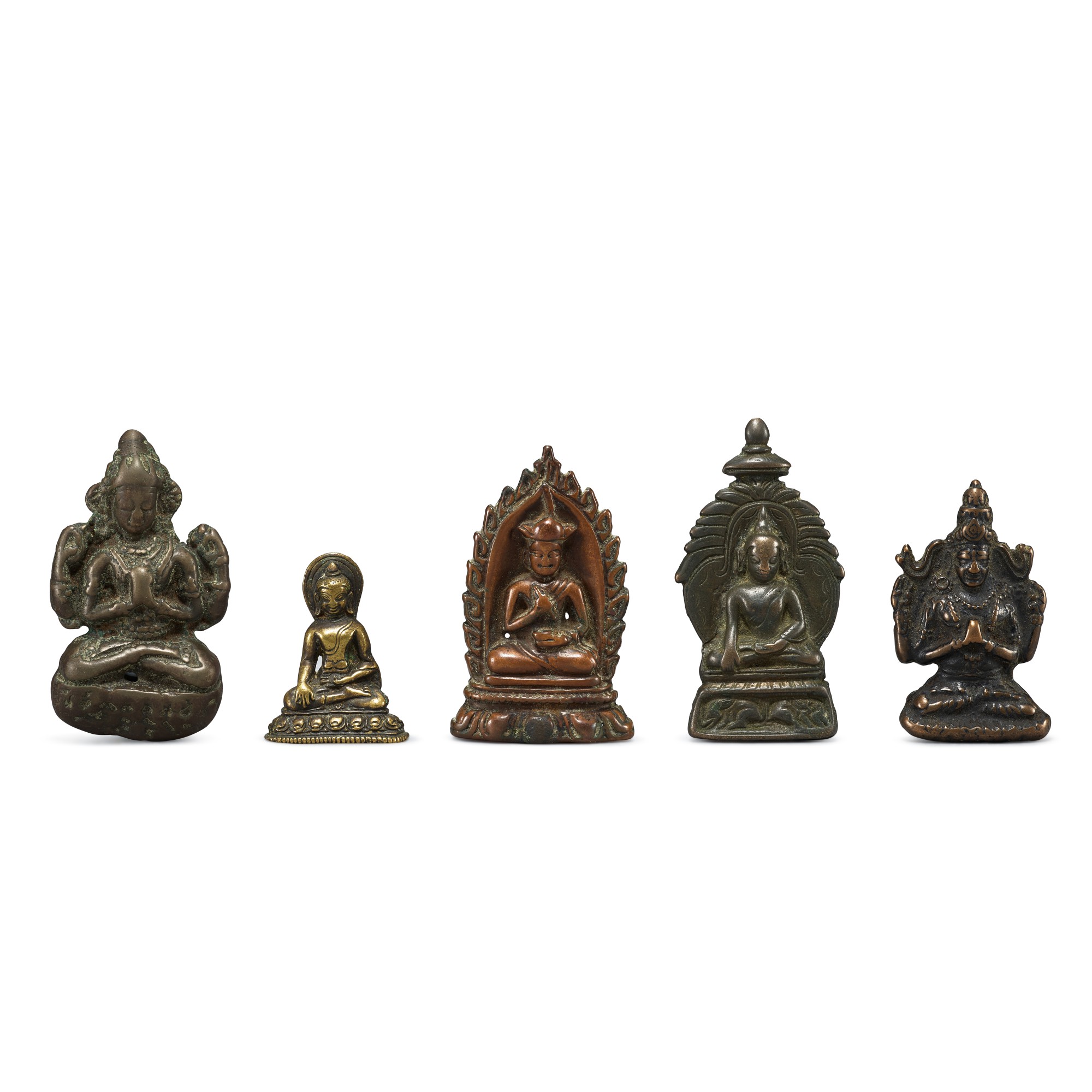 A group of 5 copper-alloy 'Buddhist deities' thogchags, — A group of 5 copper-alloy 'Buddhist deities' thogchags, Tibet, 12th - 13th century 十二至十三世紀 西藏 佛像天鐵一組五件