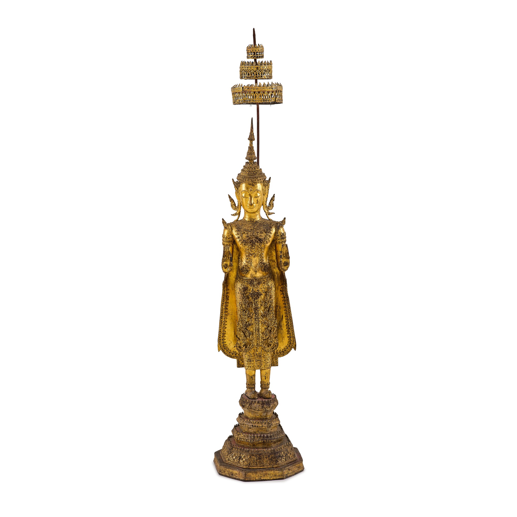 Unknown (Historical) — A large gilt-copper alloy standing figure of a classical dancer, Thailand, 19th century 十九世紀 暹羅 鎏金銅舞者立像