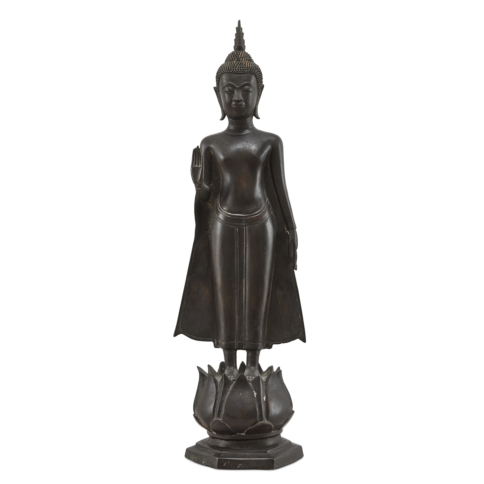 A bronze standing figure of Buddha, — A bronze standing figure of Buddha, Thailand, Ayutthaya period, 17th - 18th century 十七至十八世紀 暹羅 阿瑜陀耶時期 銅佛立像
