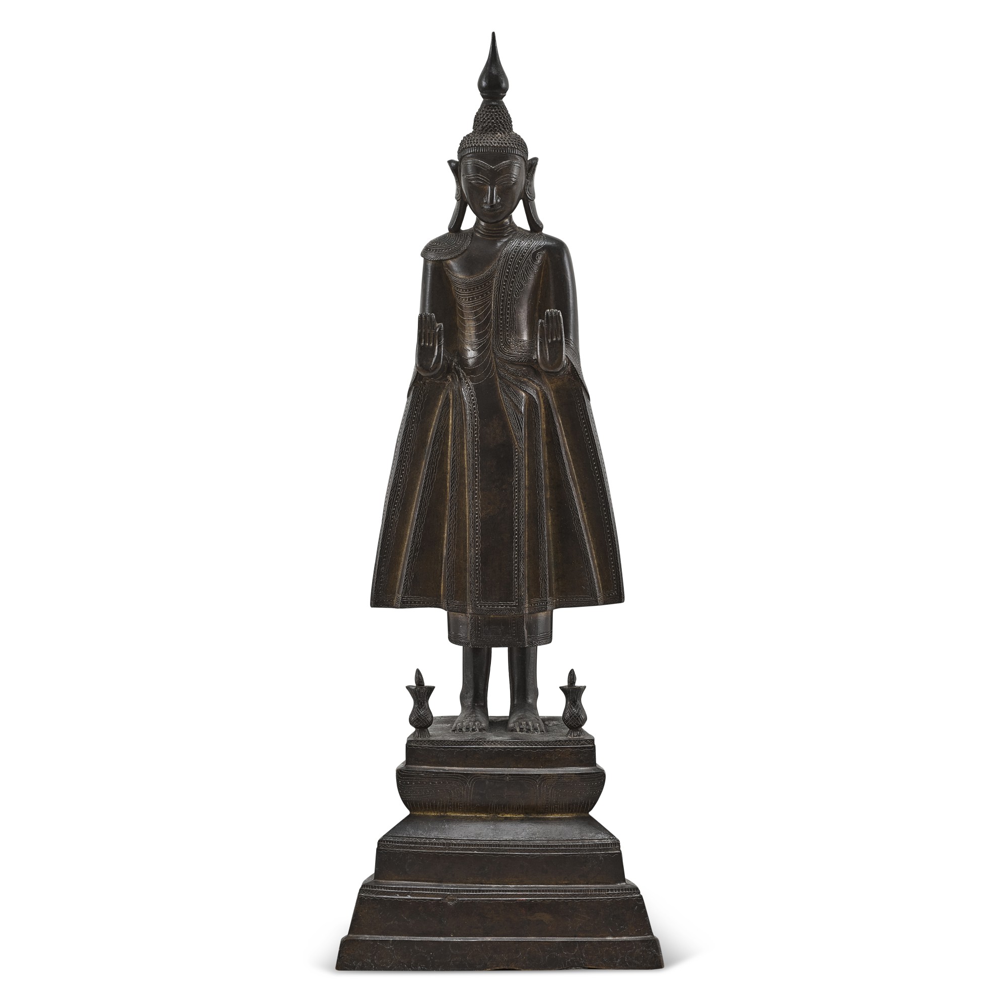 A copper-alloy figure of Buddha, — A copper-alloy figure of Buddha, Burma, 19th century 十九世紀 緬甸 銅佛立像