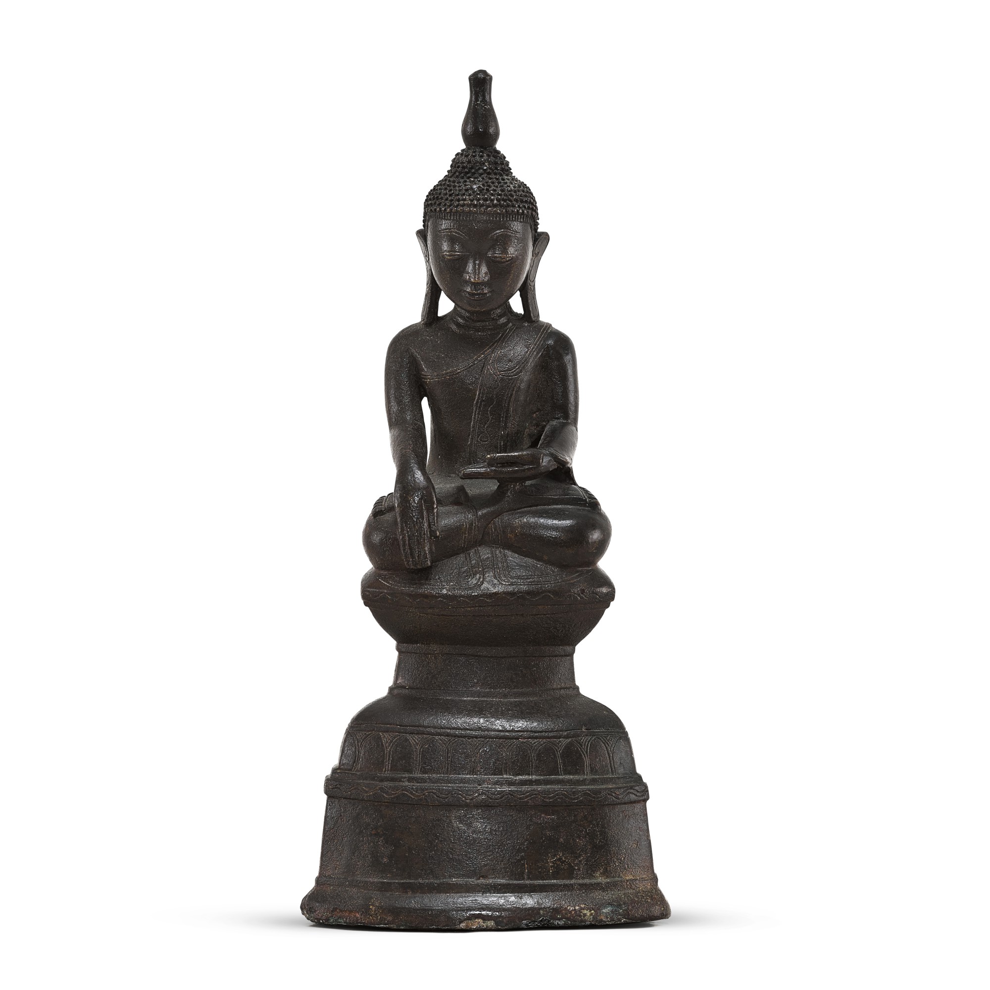 A bronze seated figure of Buddha, — A bronze seated figure of Buddha, Burma, 17th - 19th century 十七至十九世紀 緬甸 銅佛坐像