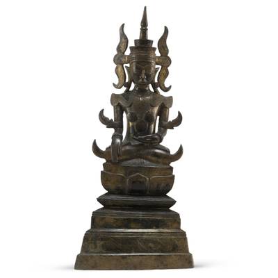 A copper-alloy seated figure of Buddha, Burma, Shan State, 17th - 19th century 十七至十九世紀 緬甸撣邦 銅佛坐像