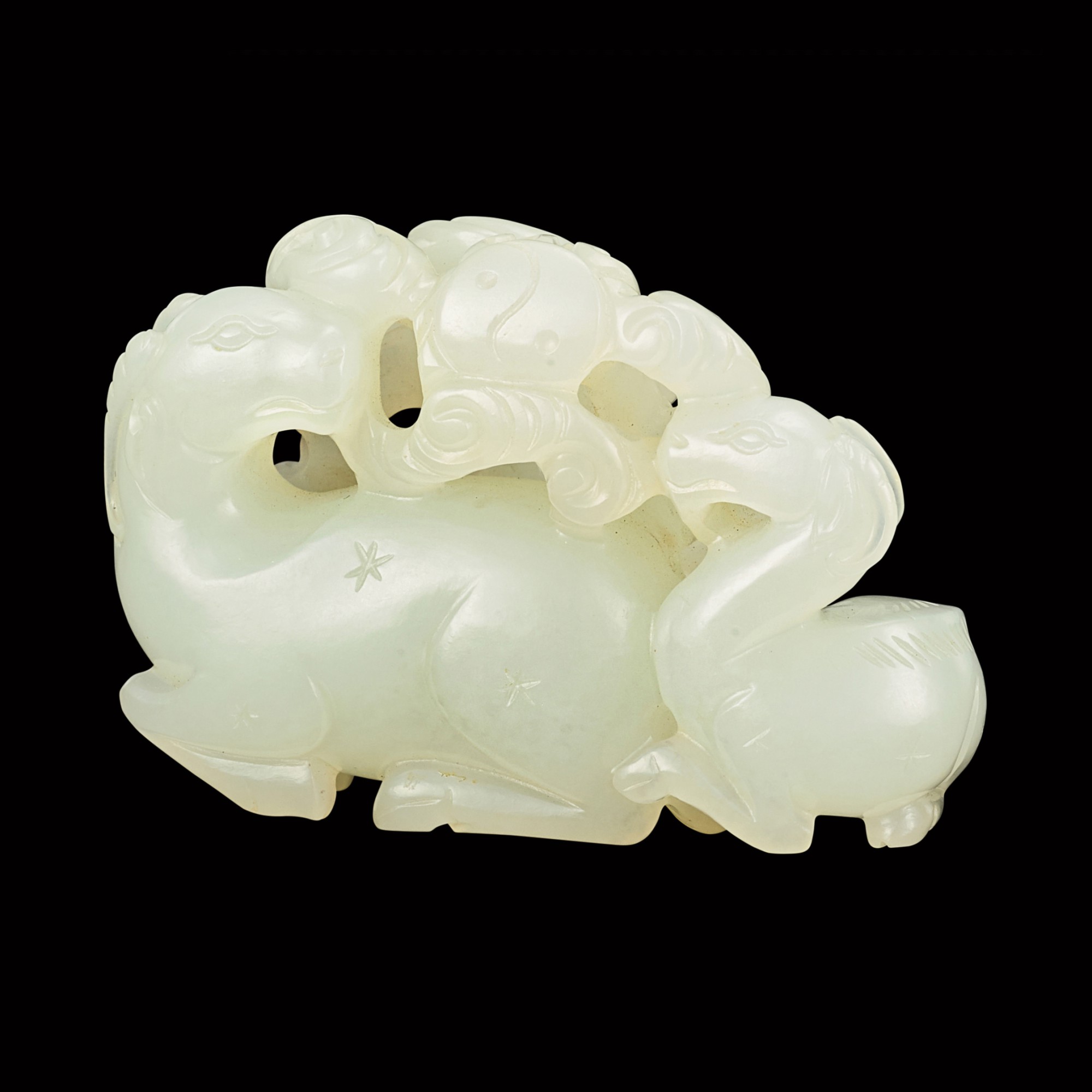 A white jade 'sanyang' group — 清十七世紀 白玉三羊開泰