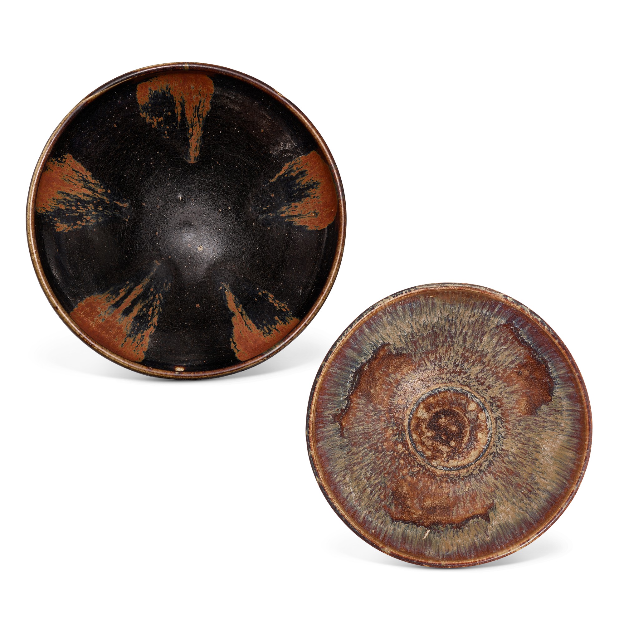 A Henan russet-splashed bowl and a Jian brown-glazed bowl, — A Henan russet-splashed bowl and a Jian brown-glazed bowl, Song dynasty 宋 河南窰黑釉醬斑盌 及 建窰醬釉盌
