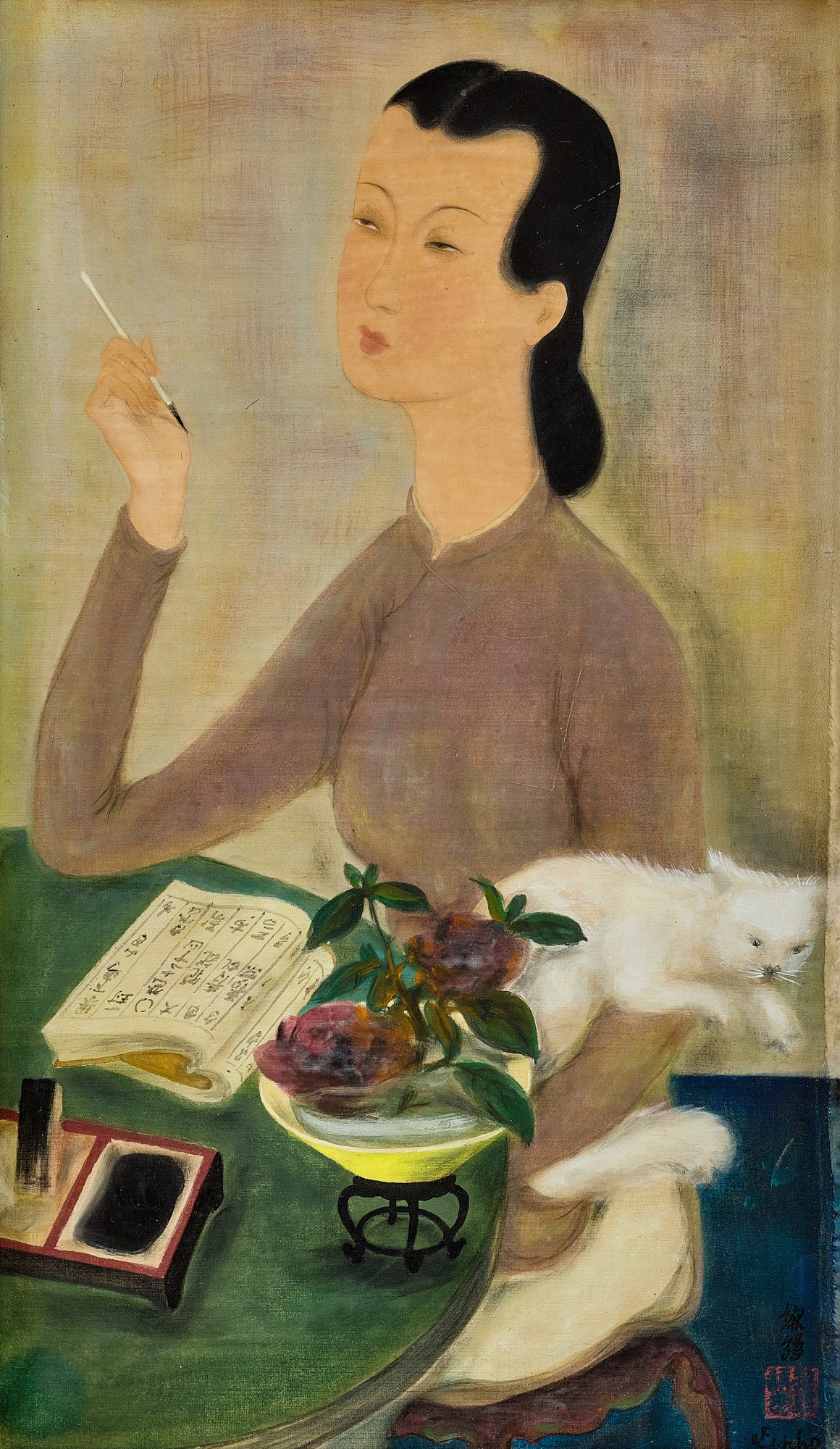 Jeune fille au chat blanc 少女與白貓