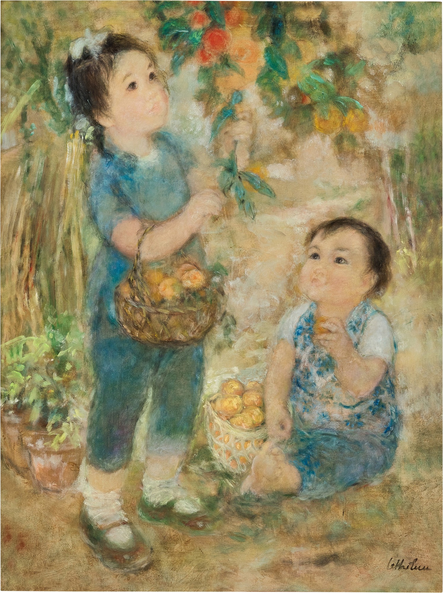 Two children in garden 園中兩孩