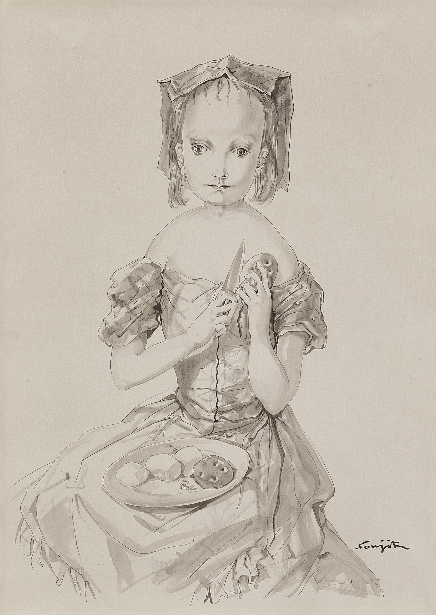 Léonard Tsuguharu Foujita — Fillette aux pommes de terre 剝馬鈴薯的女孩