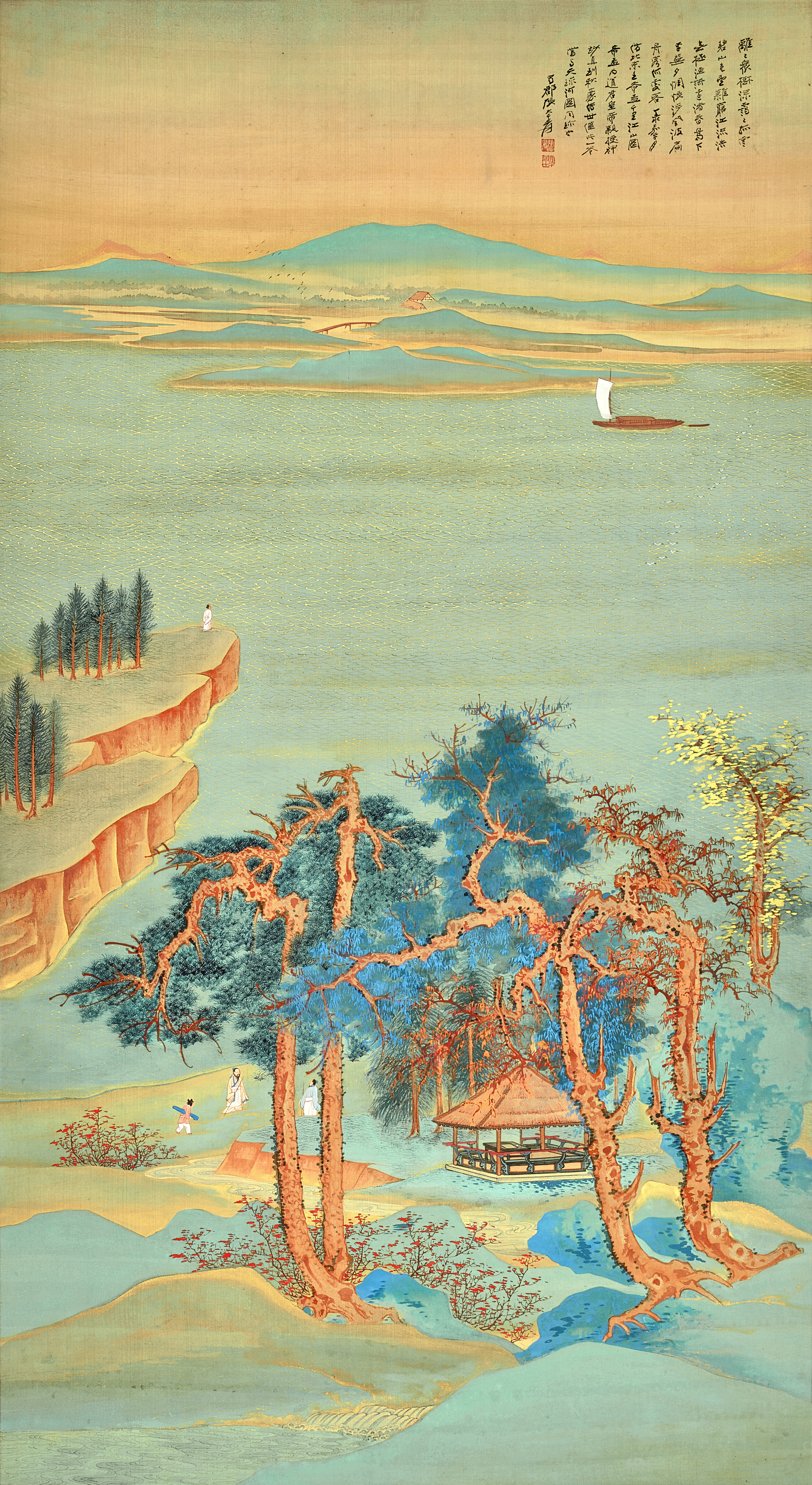 Zhang Daqian (Chang Dai-chien, 1899-1983) —  張大千 仿王希孟〈千里江山圖〉| Zhang Daqian (Chang Dai-chien, 1899-1983), Landscape after Wang Ximeng