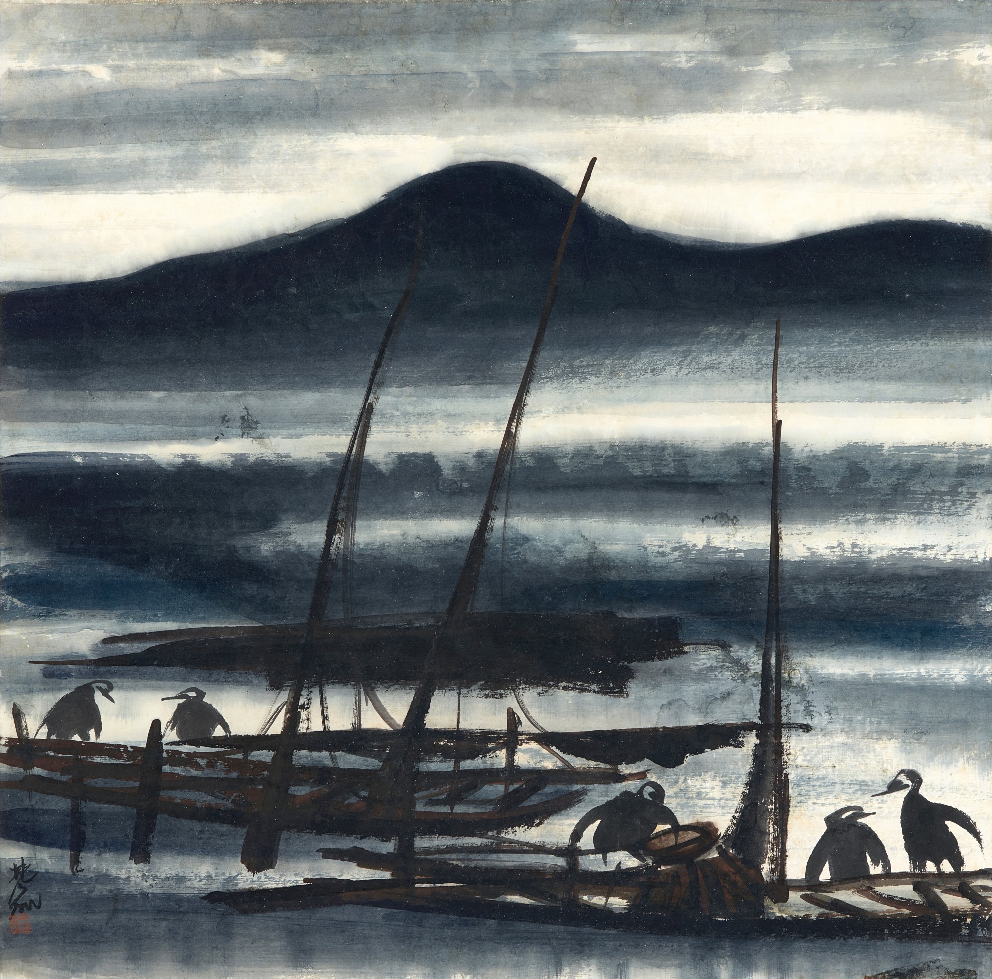 Lin Fengmian, Cormorants by the Fishing Boats