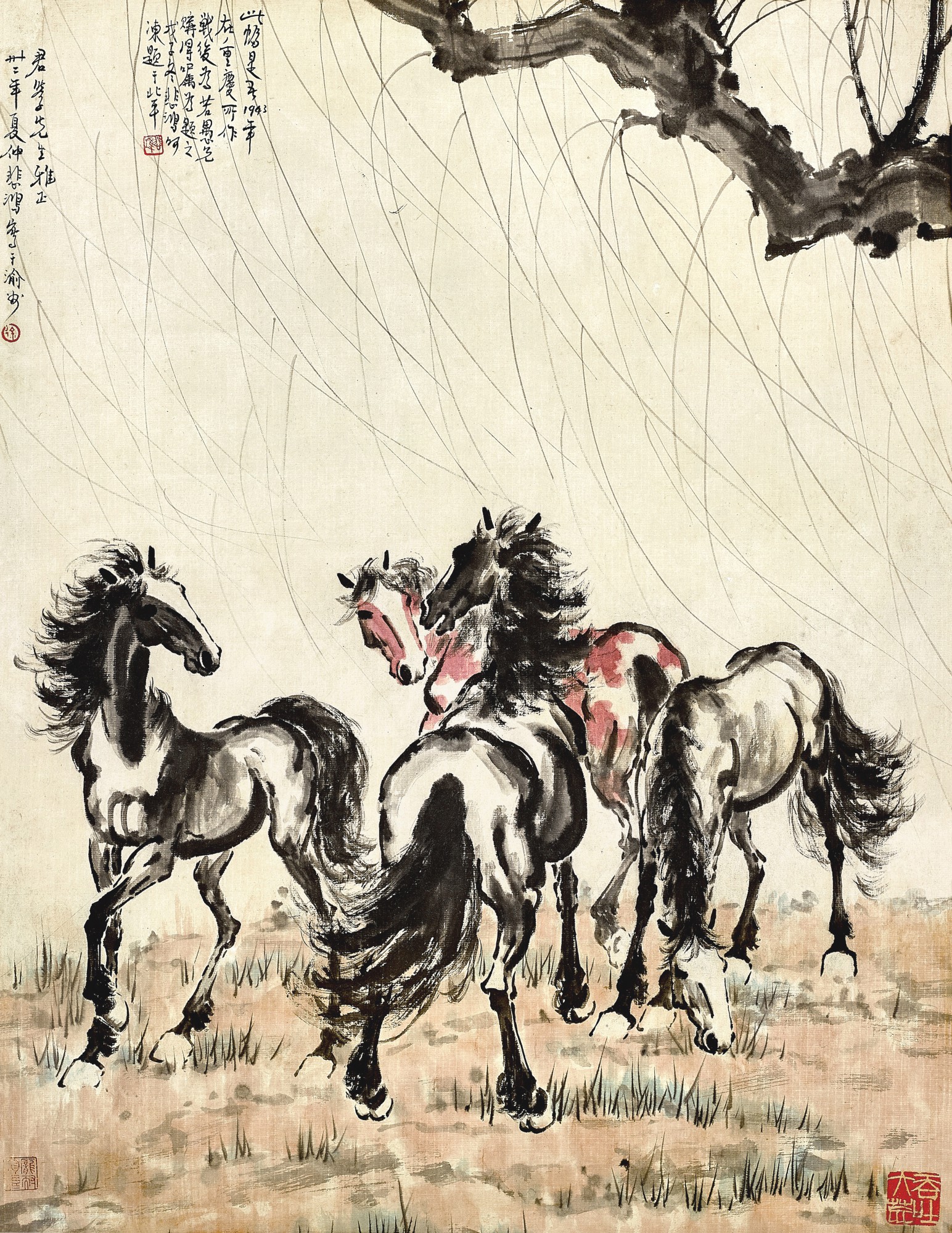 Xu Beihong, Four Horses Under the Willow