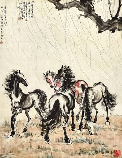 Xu Beihong, Four Horses Under the Willow