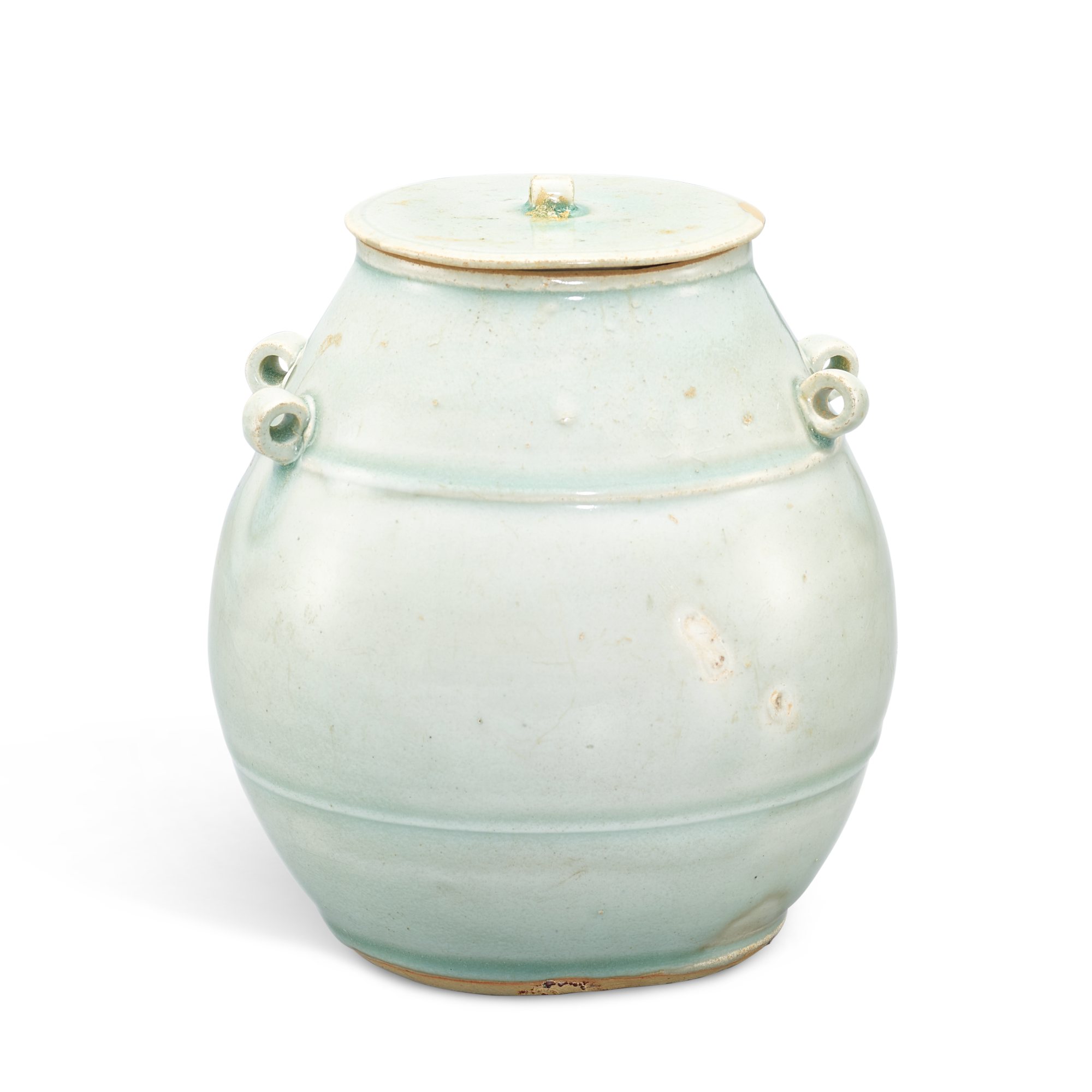 A qingbai handled jar and cover, — A qingbai handled jar and cover, Southern Song dynasty 南宋 青白釉四繫蓋罐