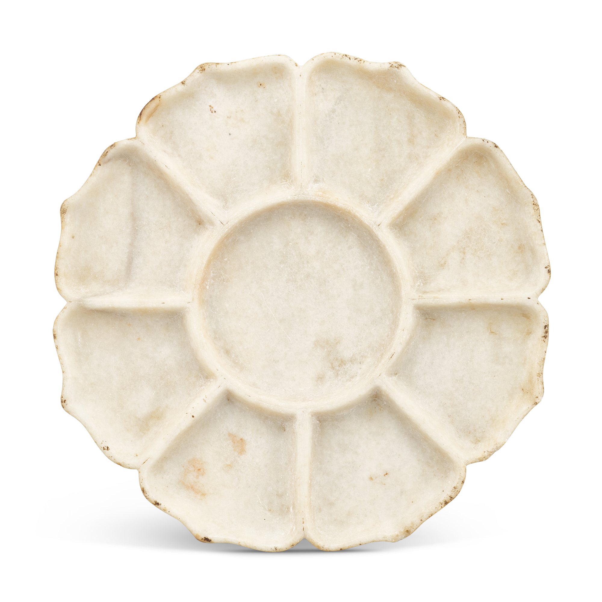 A large marble foliate dish, — A large marble foliate dish, Yuan dynasty 元 大理石蓮花式攢盤