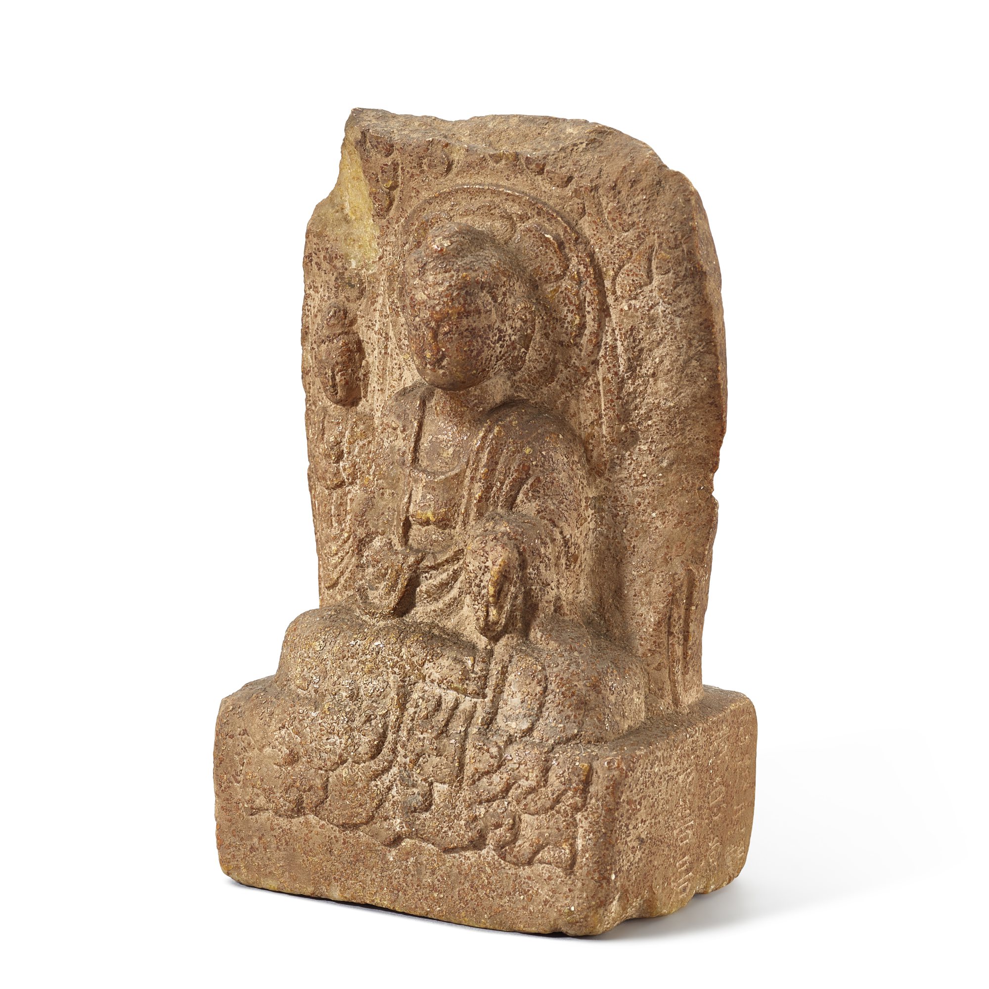 An inscribed yellow marble seated figure of Buddha, — An inscribed yellow marble seated figure of Buddha, Northern Wei dynasty, dated to the 13th year of Taihe period, corresponding to 489 北魏太和十三年（489年） 黃理石雕坐佛 《大魏太和十三年九月十五日》款