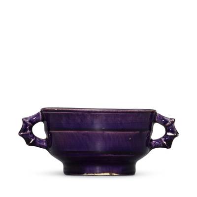 An aubergine-glazed 'bamboo' handled cup,
