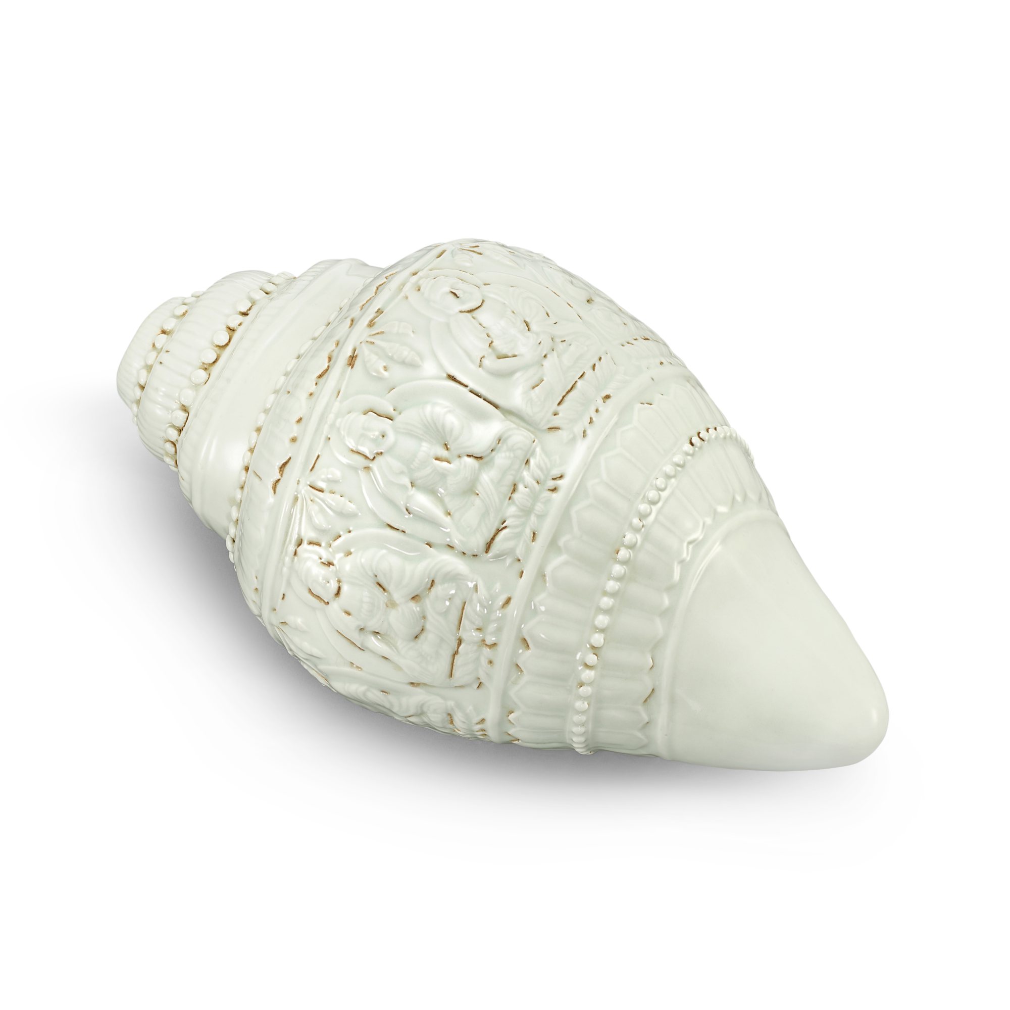 A large qingbai Buddhist conch shell, — A large qingbai Buddhist conch shell, Qing dynasty 清 青白釉法螺