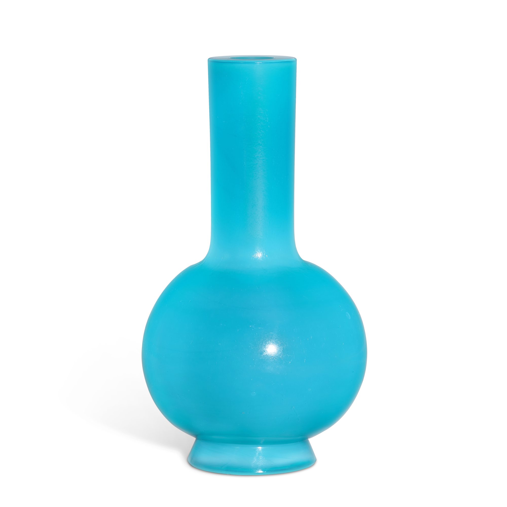 An opaque turquoise-blue glass bottle vase, — An opaque turquoise-blue glass bottle vase, Mark and period of Qianlong 清乾隆 松綠料長頸瓶 《乾隆年製》款