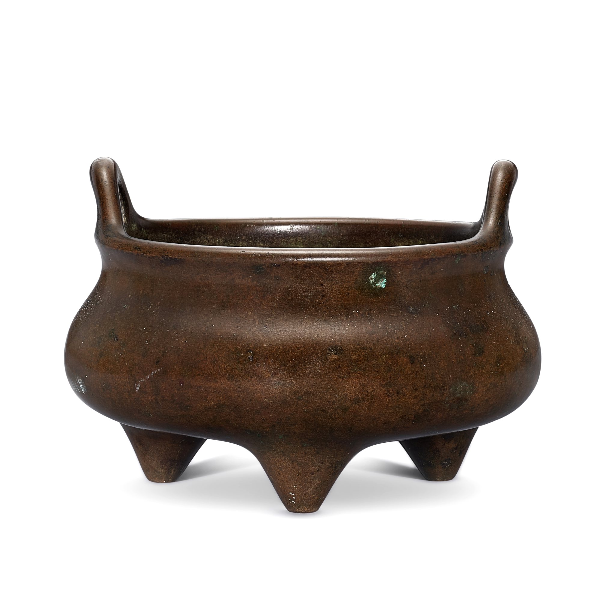 A bronze tripod incense burner, — A bronze tripod incense burner, Ming dynasty, 16th - 17th century 明十六至十七世紀 銅朝天耳三足爐 《宣德年製》仿款