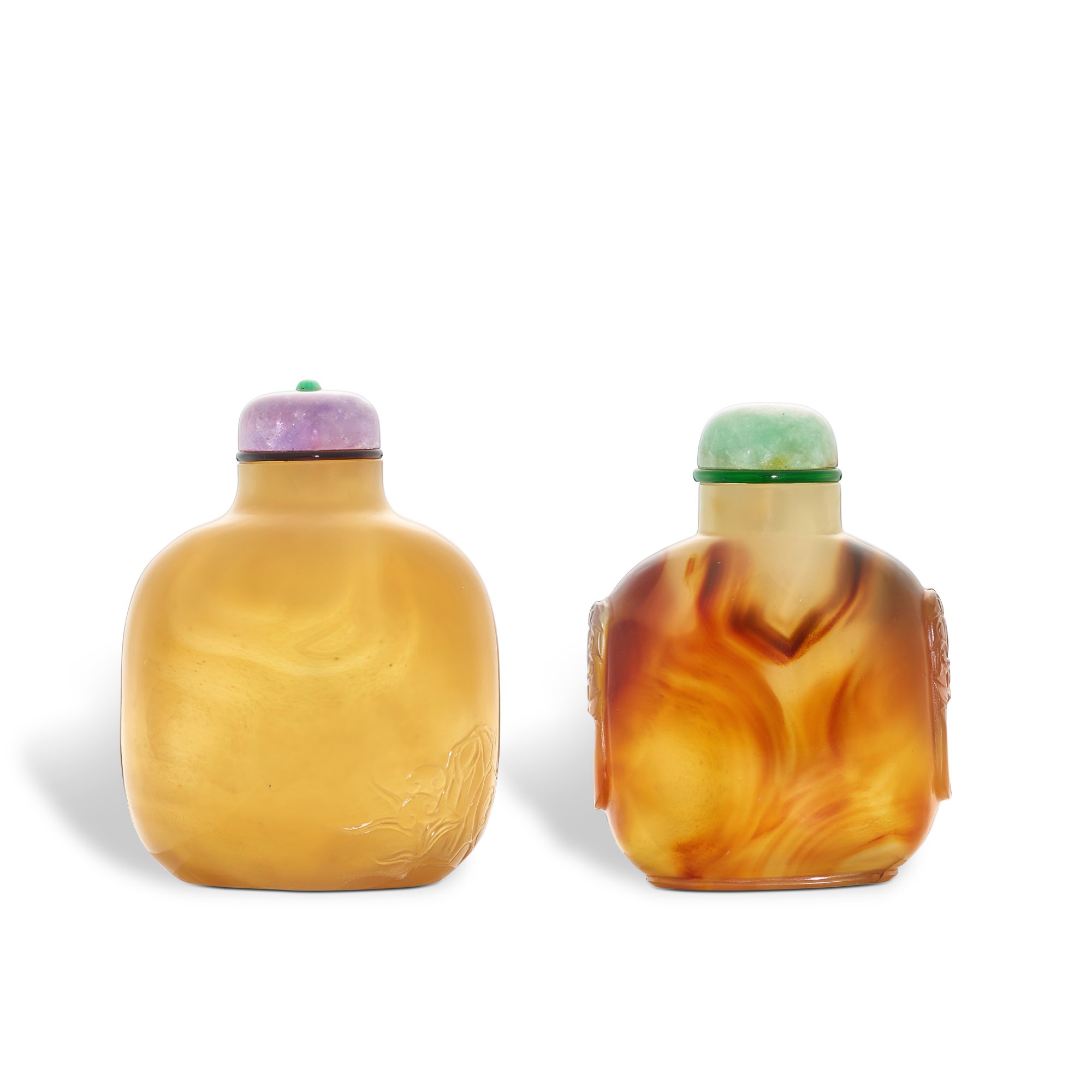 Two large agate snuff bottles,