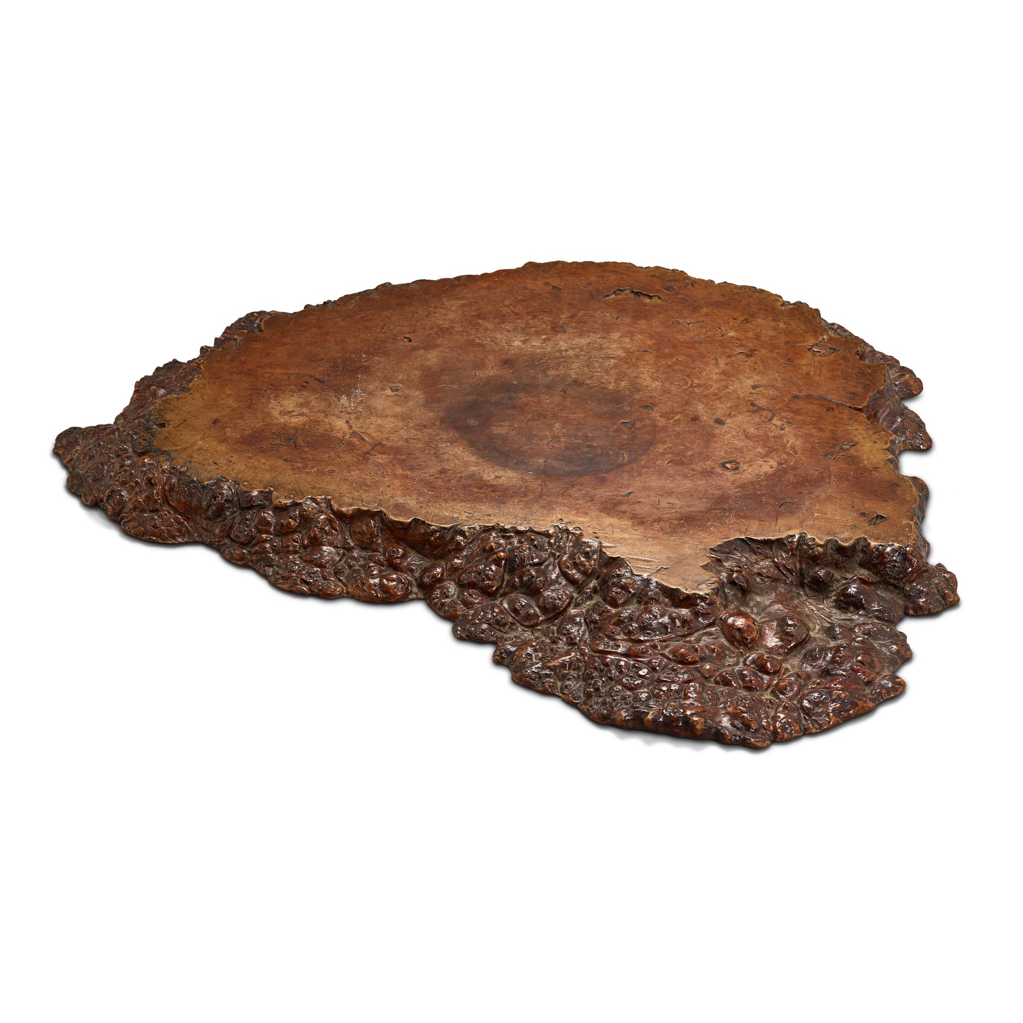 A large burlwood tea tray, Qing dynasty — A large burlwood tea tray, Qing dynasty 清 癭木茶盤