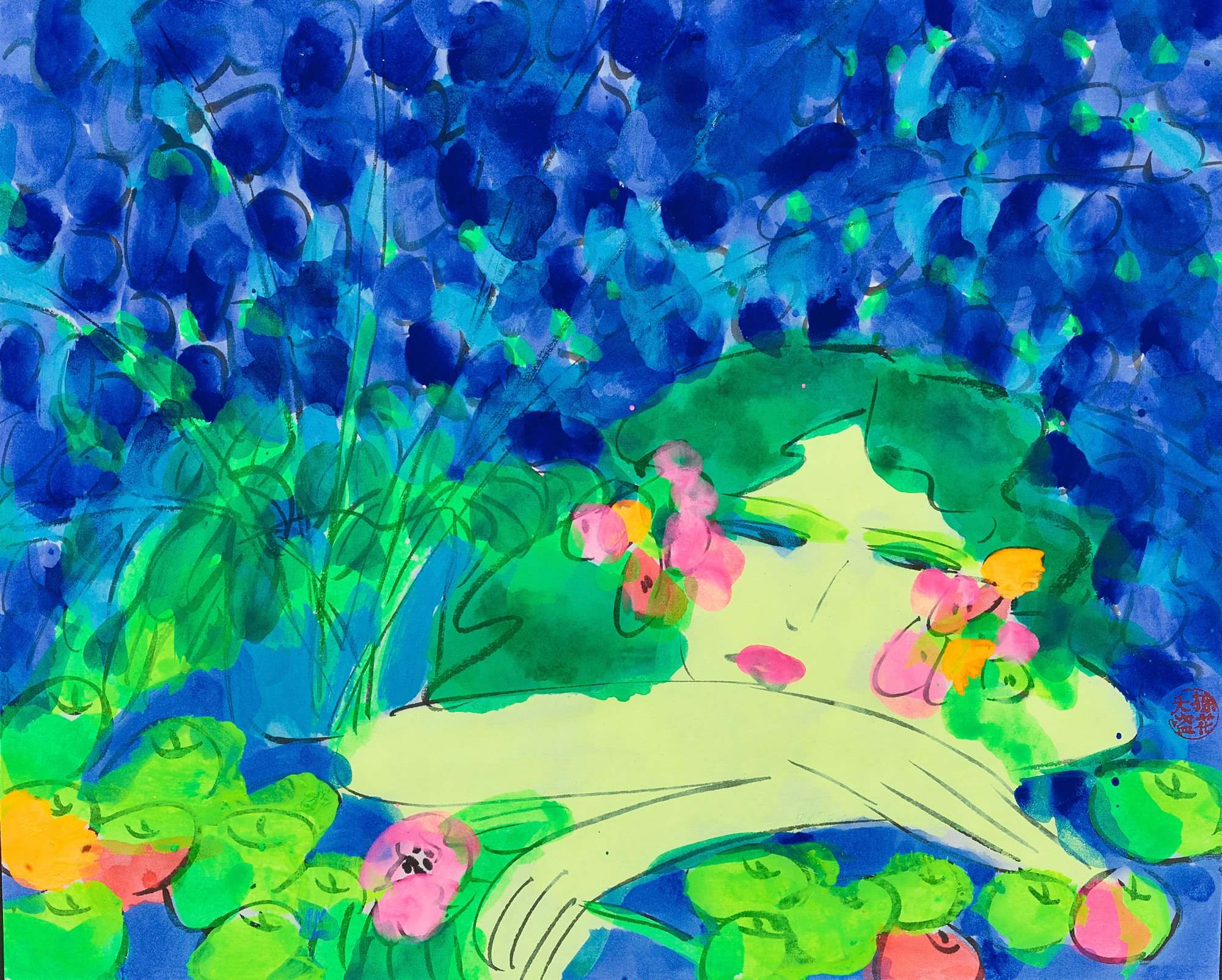 Walasse Ting — Beauty With Flowers 美人與花