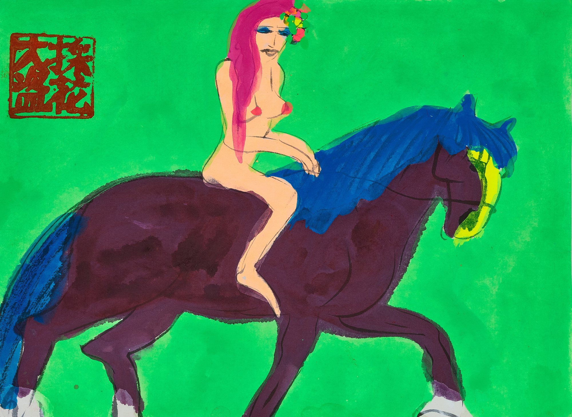 Walasse Ting — Lady riding a horse  騎馬美人