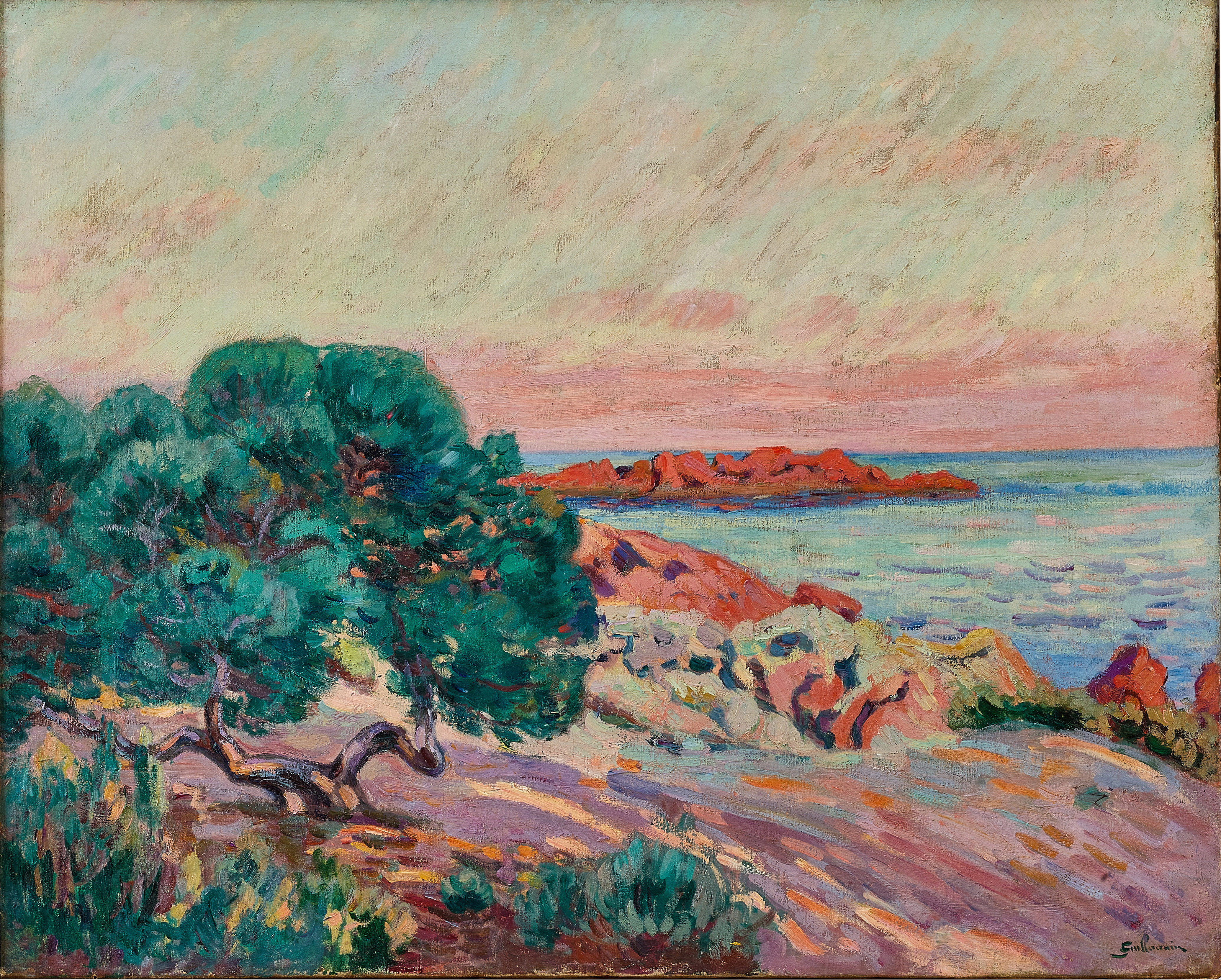 Armand Guillaumin — Agay, ile Besse, soleil couchant  阿蓋，貝斯島，夕陽