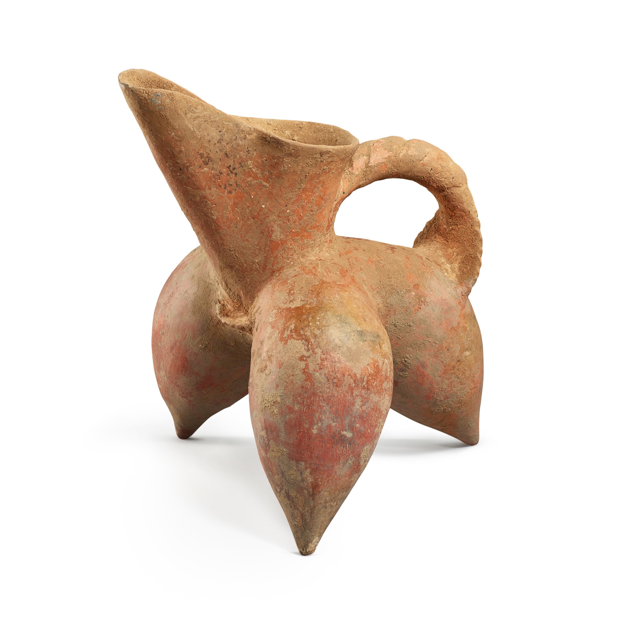 A red pottery tripod ewer, — A red pottery tripod ewer, Longshan culture, c. 2500-2000 B.C. 龍山文化 紅陶鬹