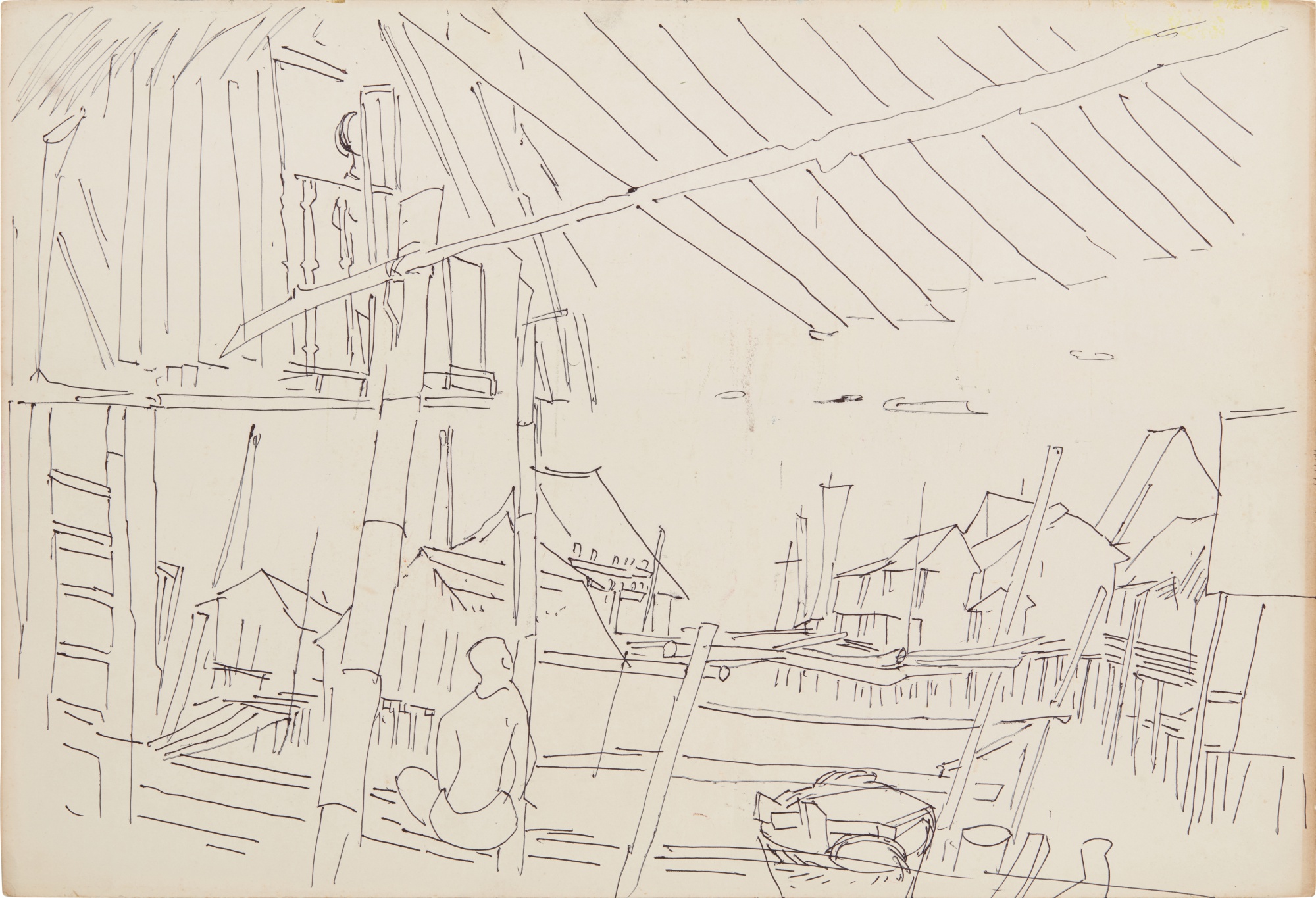 Chen Wen Hsi — Sketch of kampong scene  甘榜風光