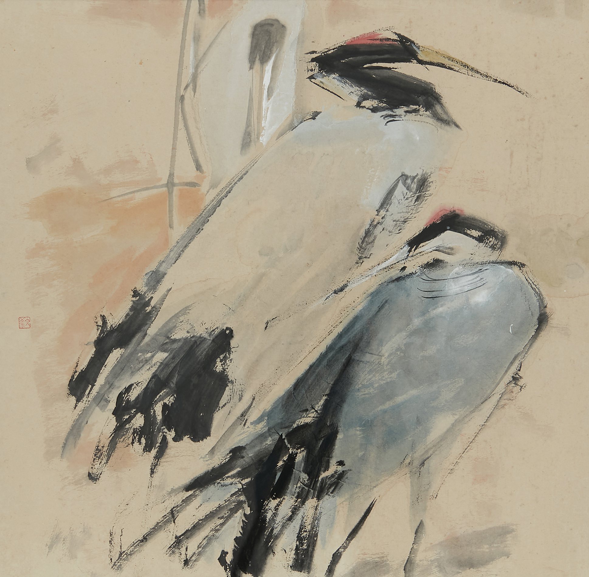 Chen Wen Hsi — Two cranes, finger painting 兩隻鶴鳥