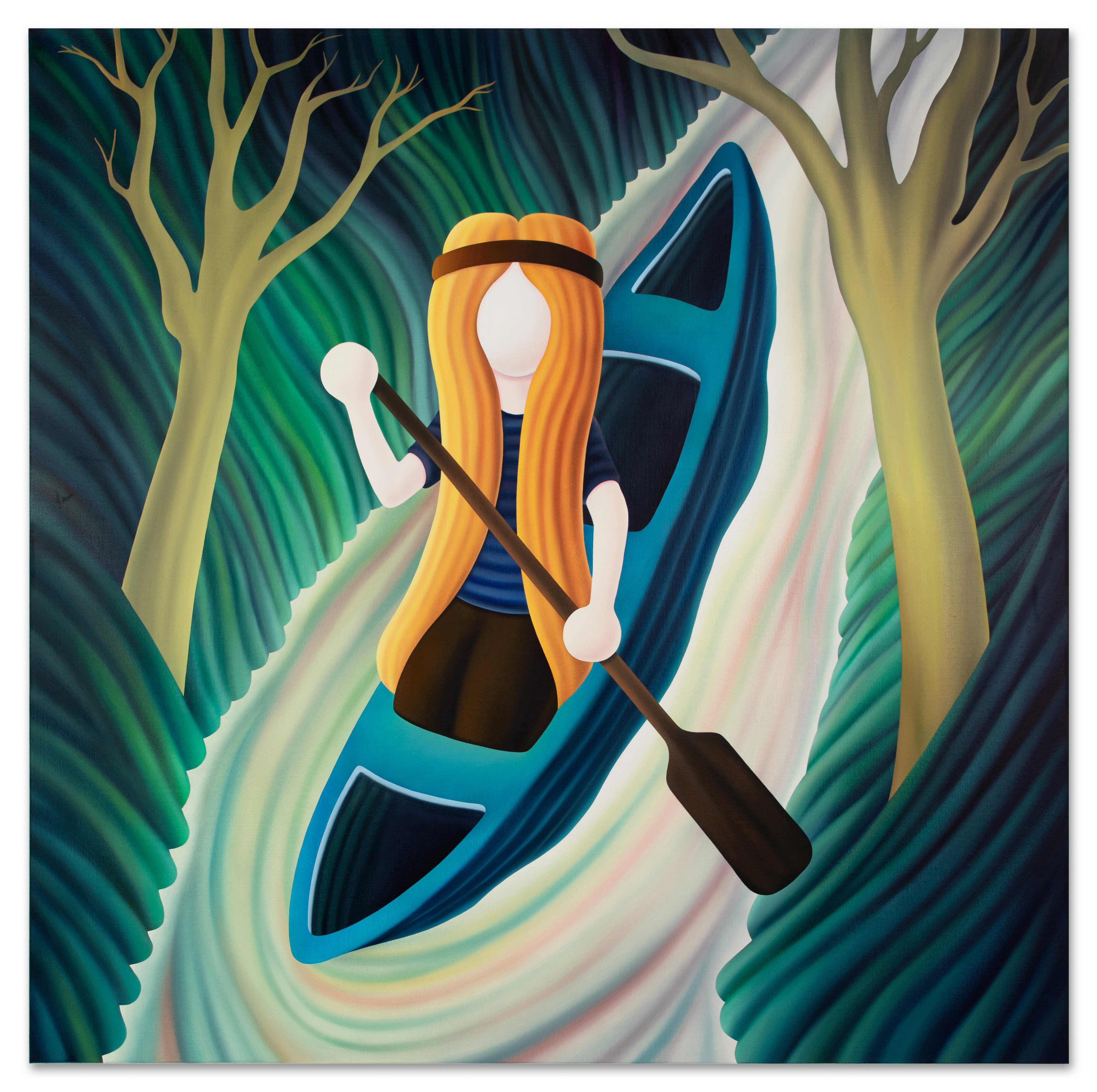 Downriver in a Blue Boat 藍色的小船向下游