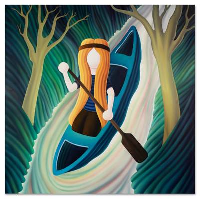 Downriver in a Blue Boat 藍色的小船向下游