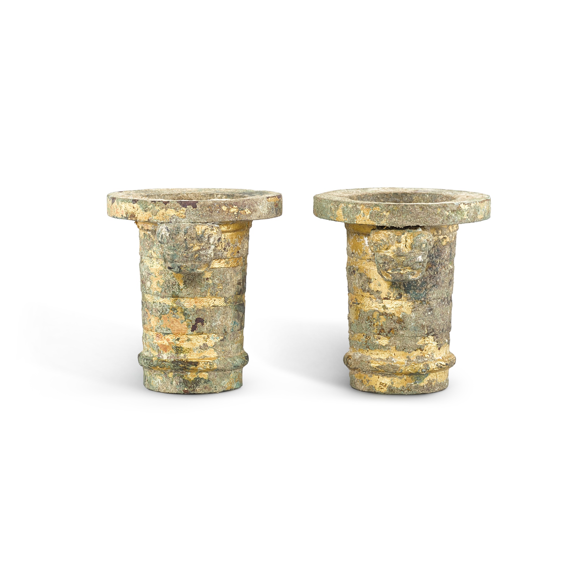 Unknown (Historical) — A pair of gold sheet-embellished bronze chariot fittings, Eastern Zhou dynasty, Warring States period 東周戰國時期　青銅包金車馬飾一對