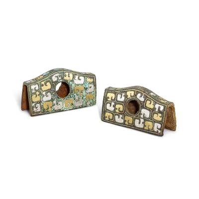Two gold and silver-inlaid bronze fittings, Eastern Zhou dynasty, Warring States period 東周戰國時期 銅錯金銀車馬飾兩件