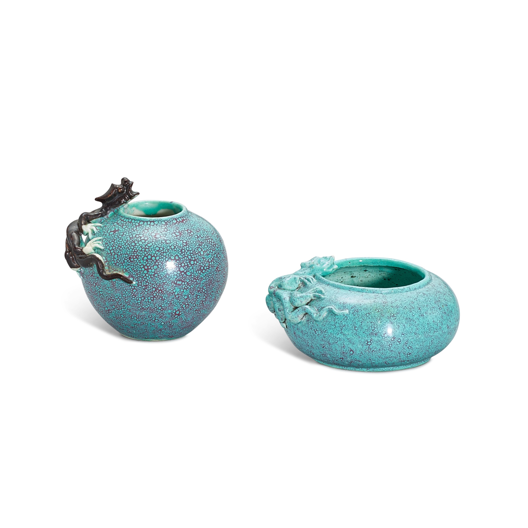 Two ‘robin’s-egg’ glazed ‘chilong’ waterpots,