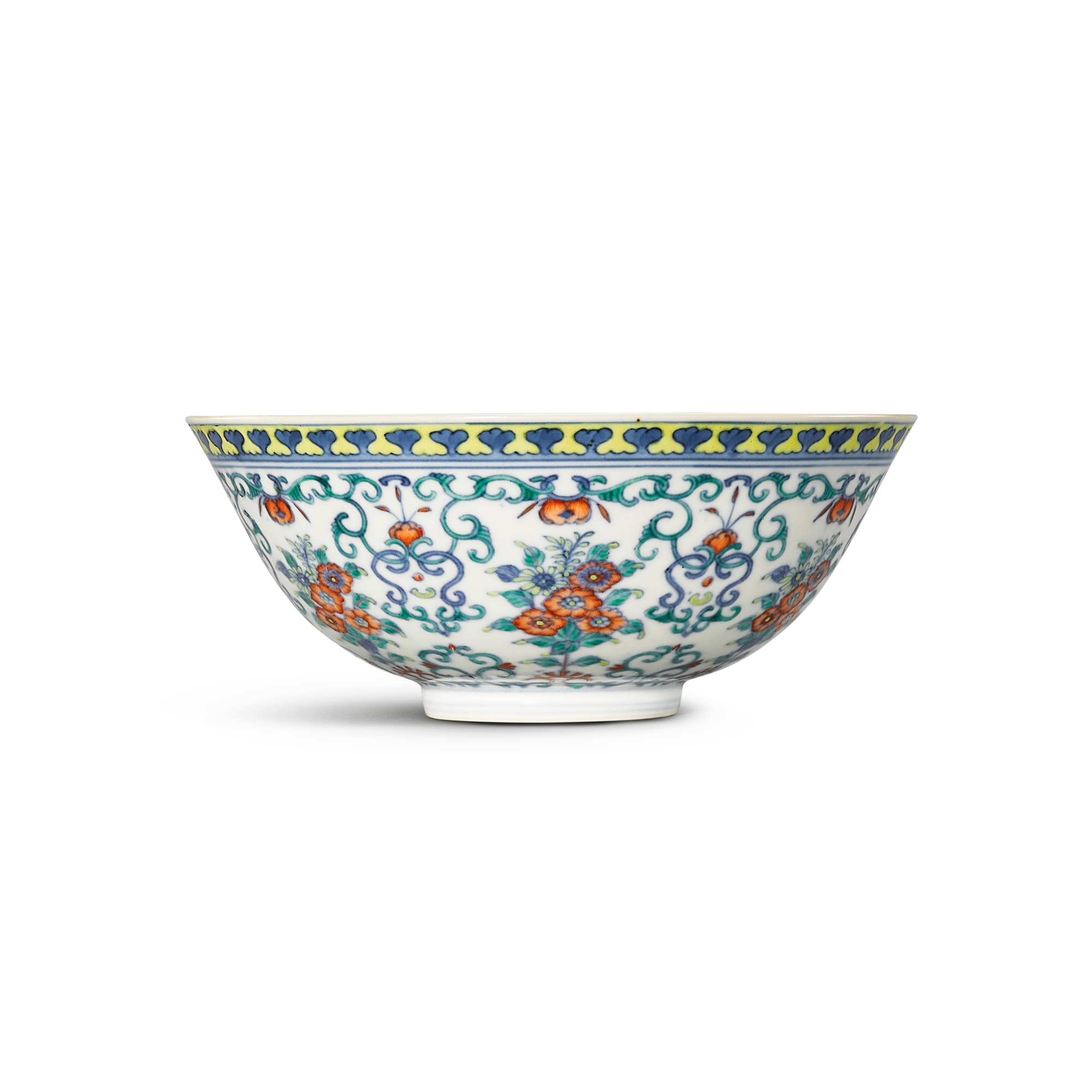 A fine doucai ‘floral’ bowl, — A fine doucai ‘floral’ bowl, Seal mark and period of Daoguang 清道光 闘彩花卉紋盌 《大清道光年製》款