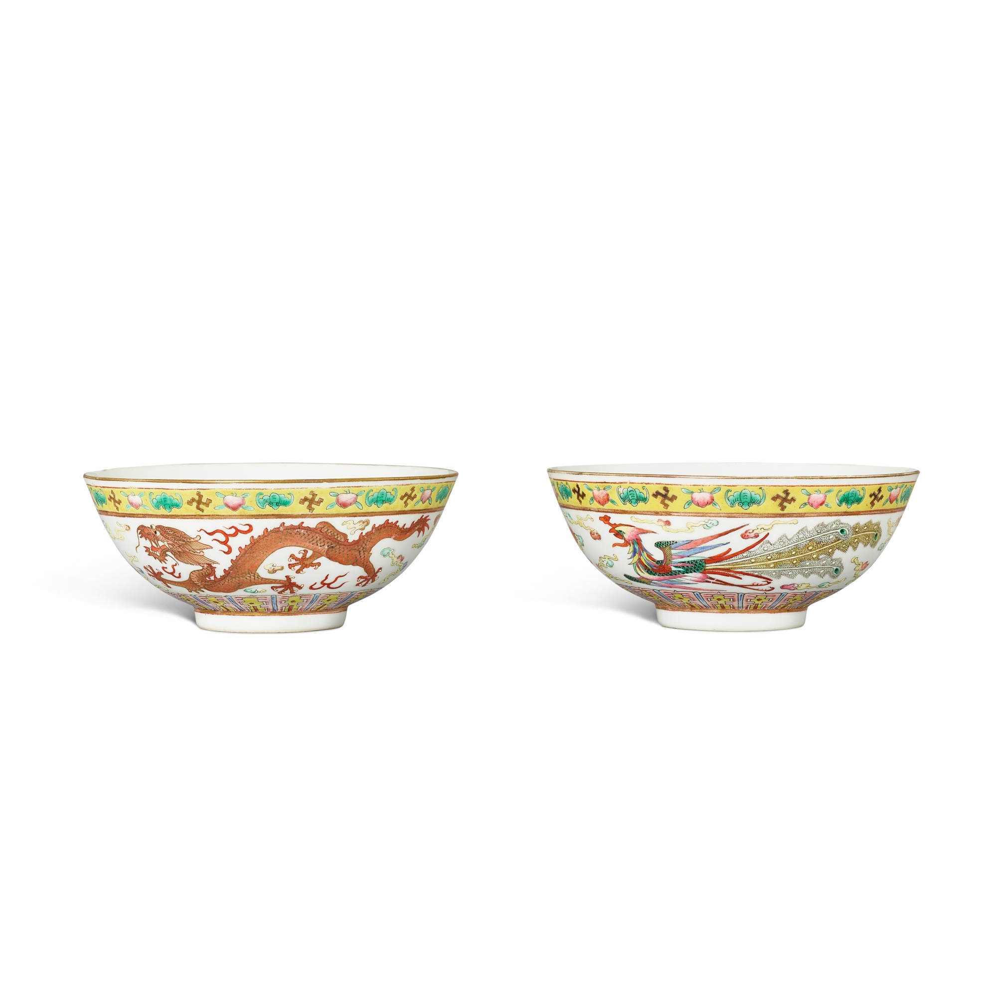 Unknown (Historical) — A pair of famille-rose 'dragon and phoenix' bowls, Marks and period of Guangxu 清光緒 粉彩龍鳳呈祥紋盌一對 《大清光緒年製》款