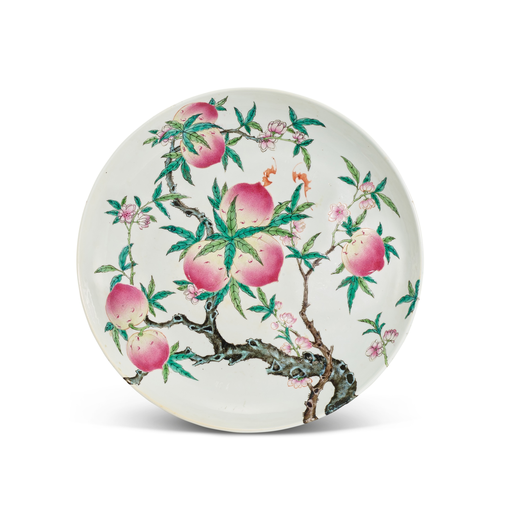 A famille-rose 'peach' charger, — A famille-rose 'peach' charger, Mark and period of Guangxu 清光緒 粉彩過枝福壽雙全紋大盤 《大清光緒年製》款