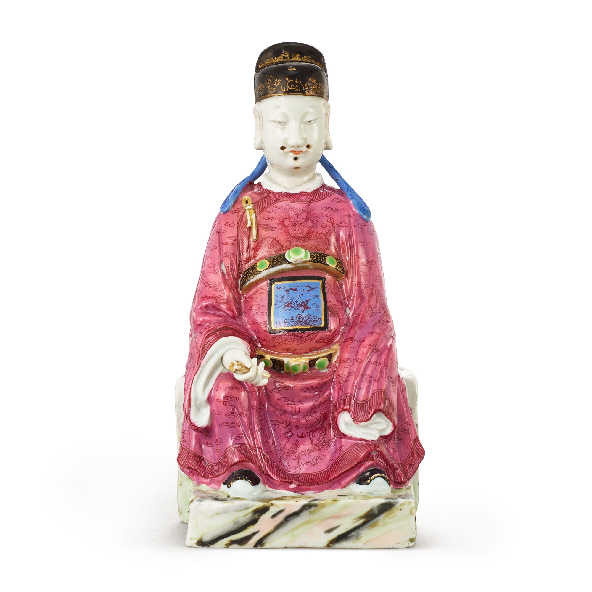 A famille-rose figure of an official, — A famille-rose figure of an official, Qing dynasty, Qianlong period 清乾隆 粉彩士官坐像