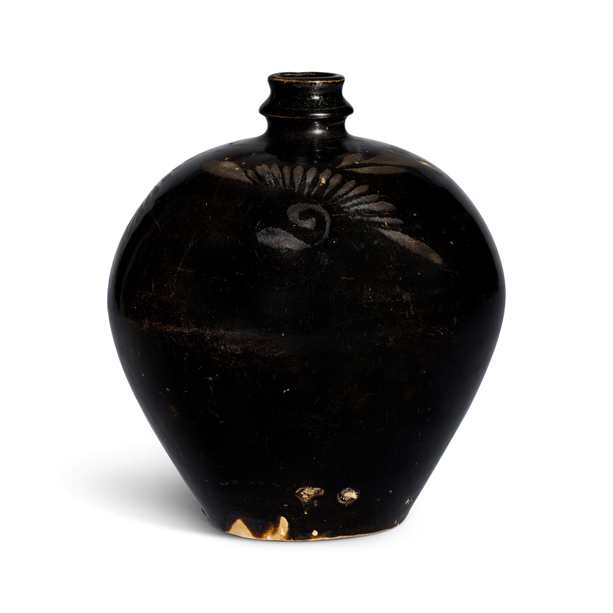 Unknown (Historical) — A silvery russet-painted black-glazed jar, Northern Song dynasty 北宋 黑釉銀花吐魯瓶