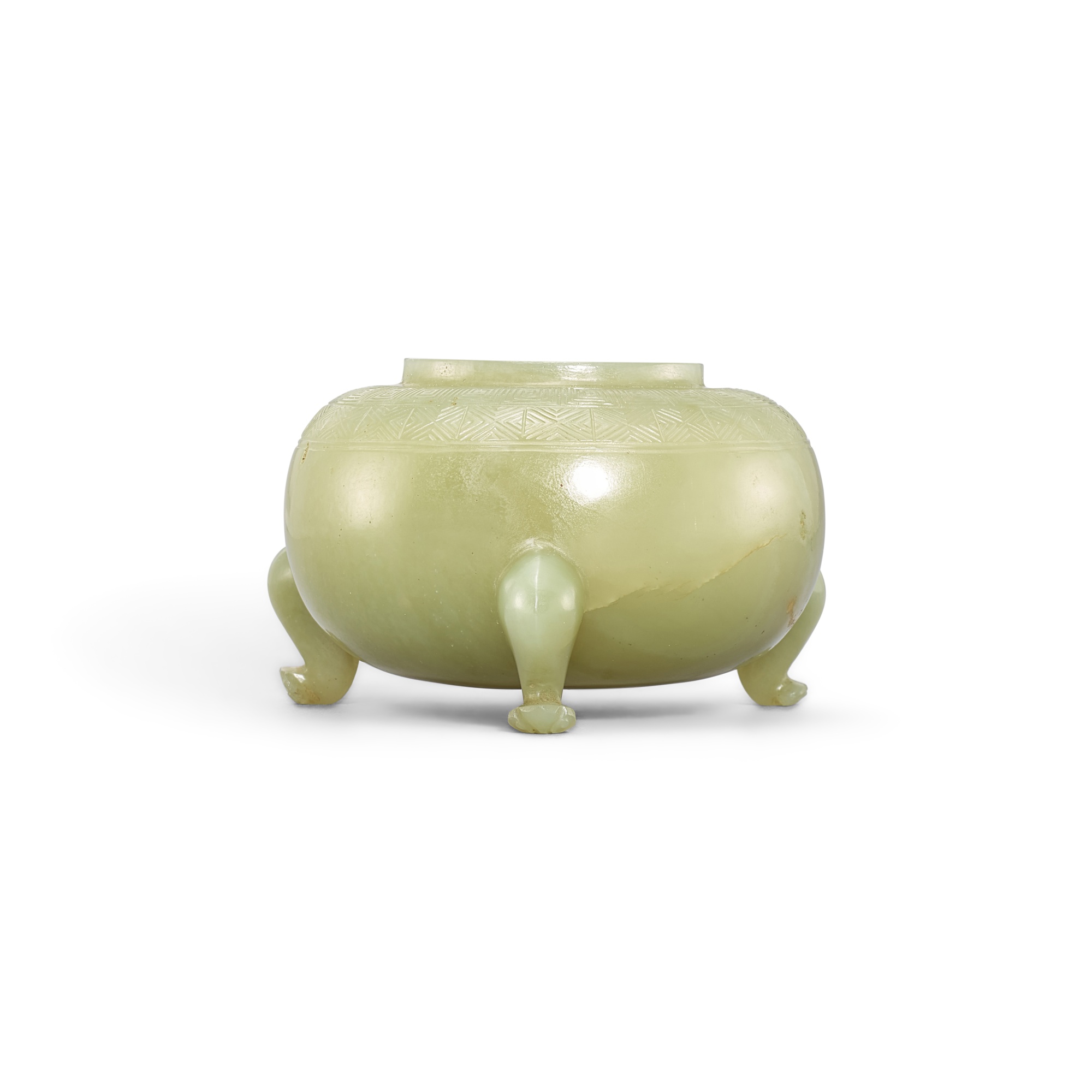 A celadon jade tripod waterpot, — A celadon jade tripod waterpot, Qing dynasty, Kangxi period 清康熙 青白玉三足水盂