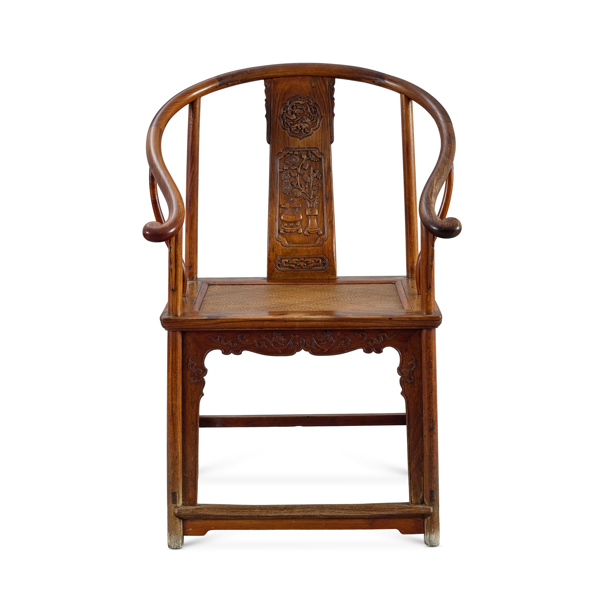 A huanghuali horseshoe-back armchair, quanyi, — A huanghuali horseshoe-back armchair, quanyi, 17th century 十七世紀 黃花梨圈椅