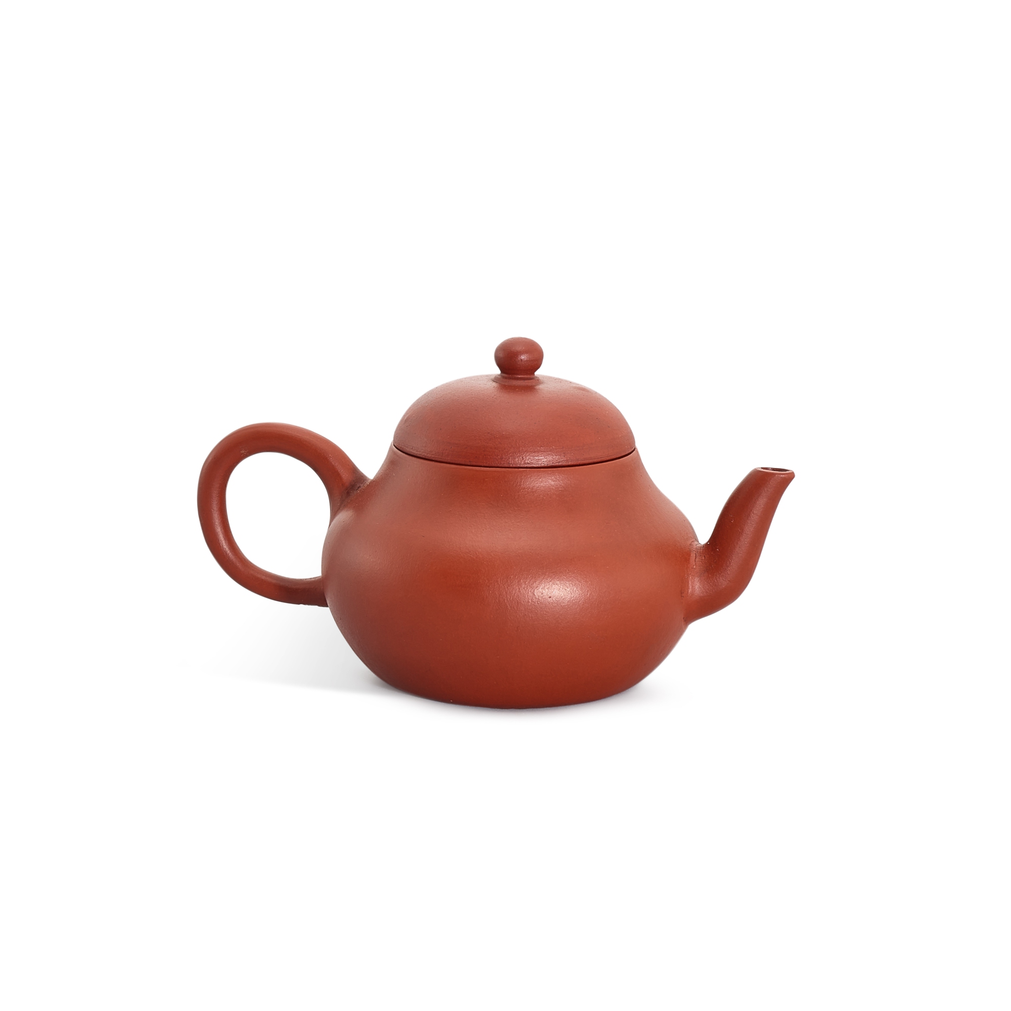 An inscribed Yixing teapot, — An inscribed Yixing teapot, attributed to Jiang Zhenxiang, Mengchen mark, Qing dynasty, 19th century 清十九世紀 傳蔣貞祥製宜興朱泥茶壺 《孟臣》《錦榮》《吉安》款