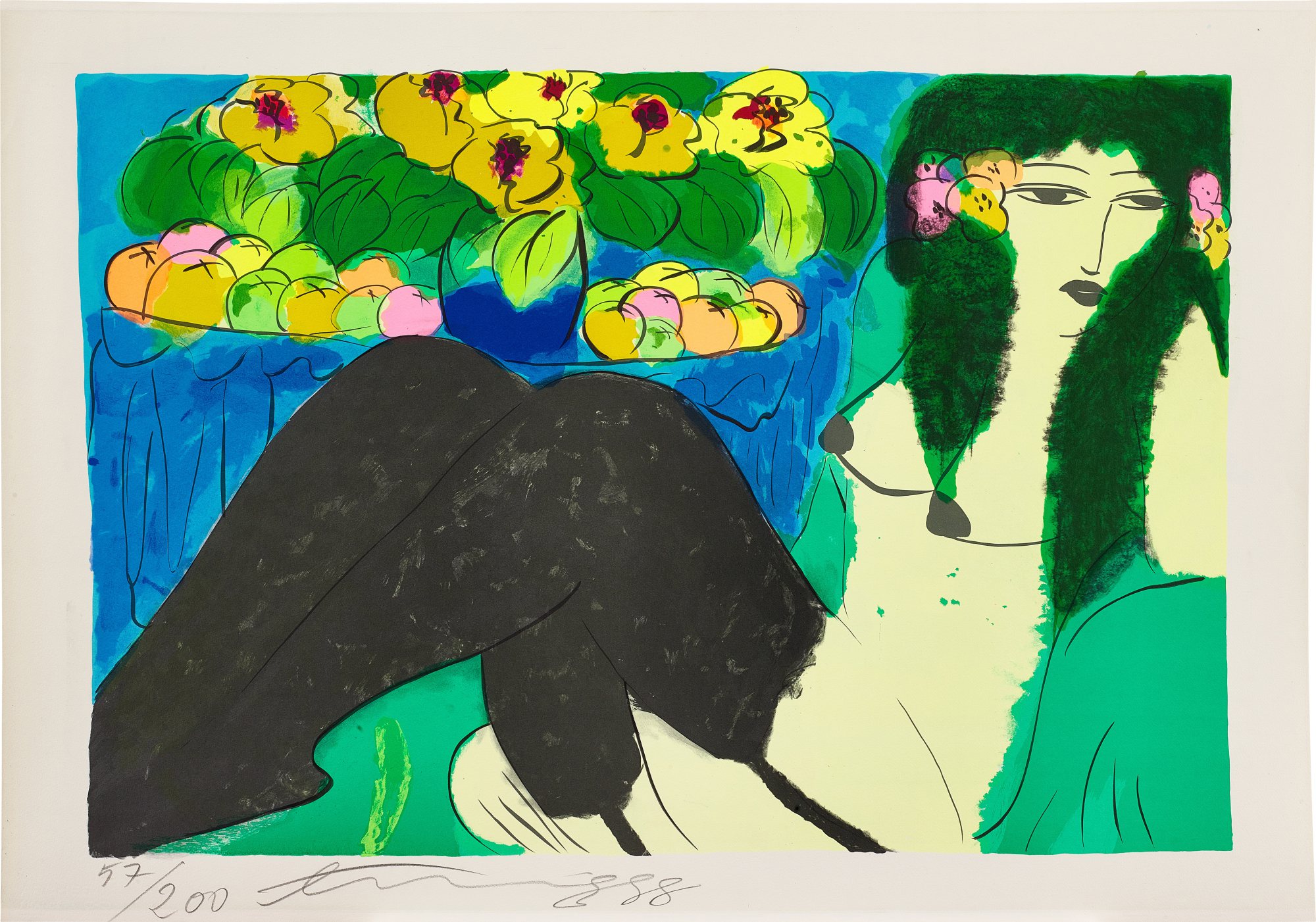 Walasse Ting — Lady with flowers 女人與花