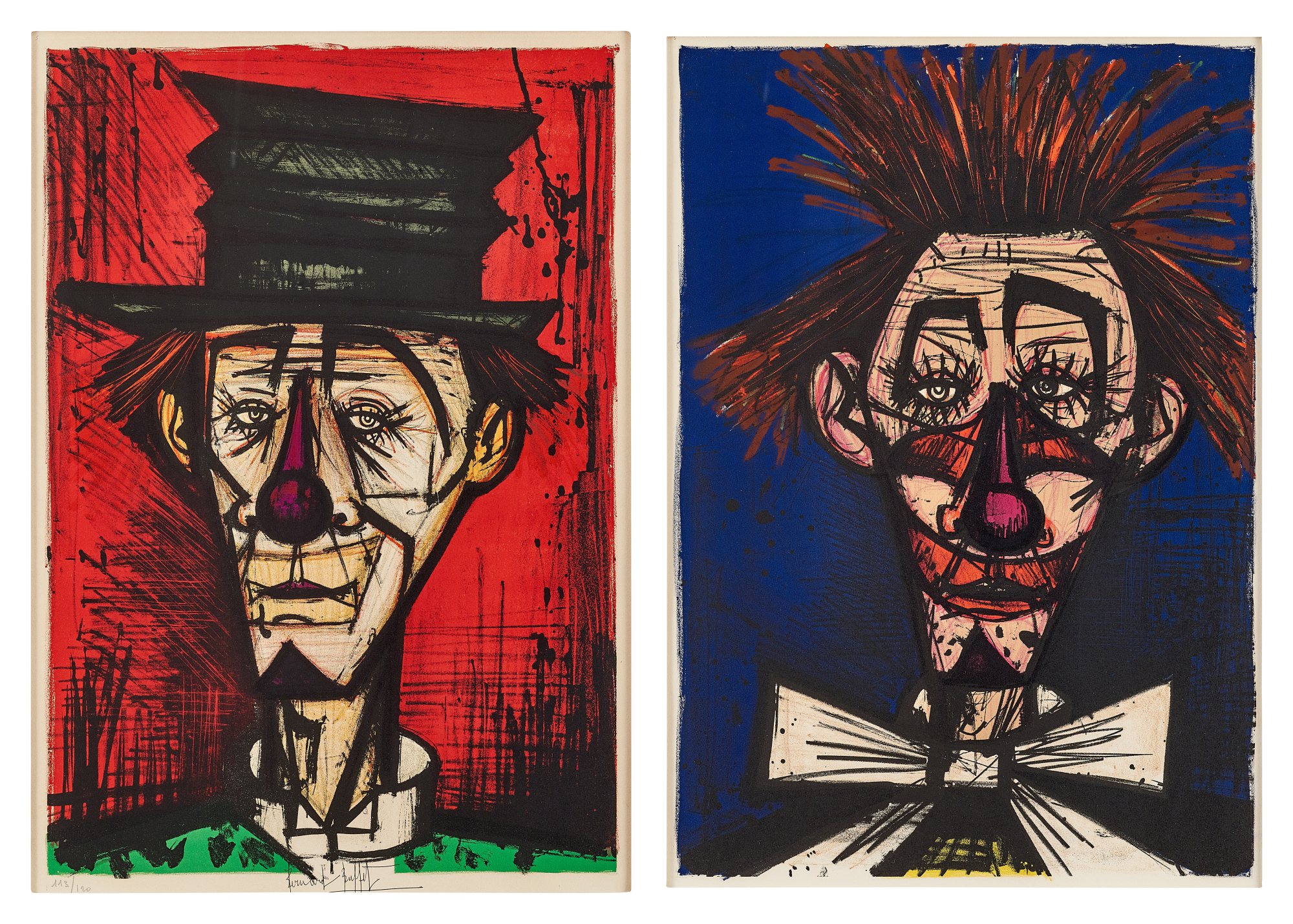 Bernard Buffet — a. Emile from Mon Circue b. Pipo from Mon Cirque a. 馬戲團的愛彌兒 b. 馬戲團的皮波