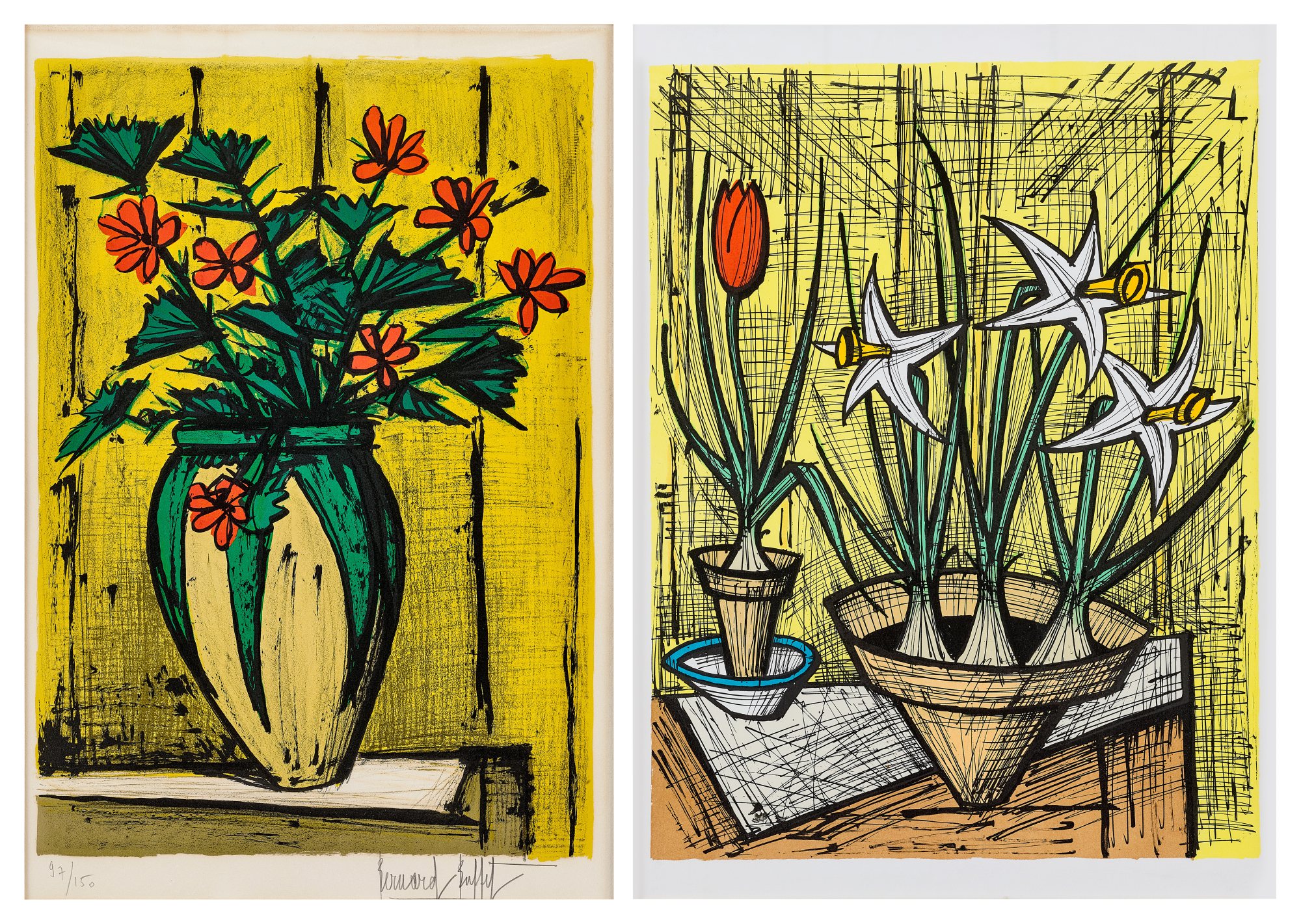 Bernard Buffet — a. Fleurs dans une potiche  b. Narcissus and tulip a. 花盆與花   b. 水仙與鬱金香